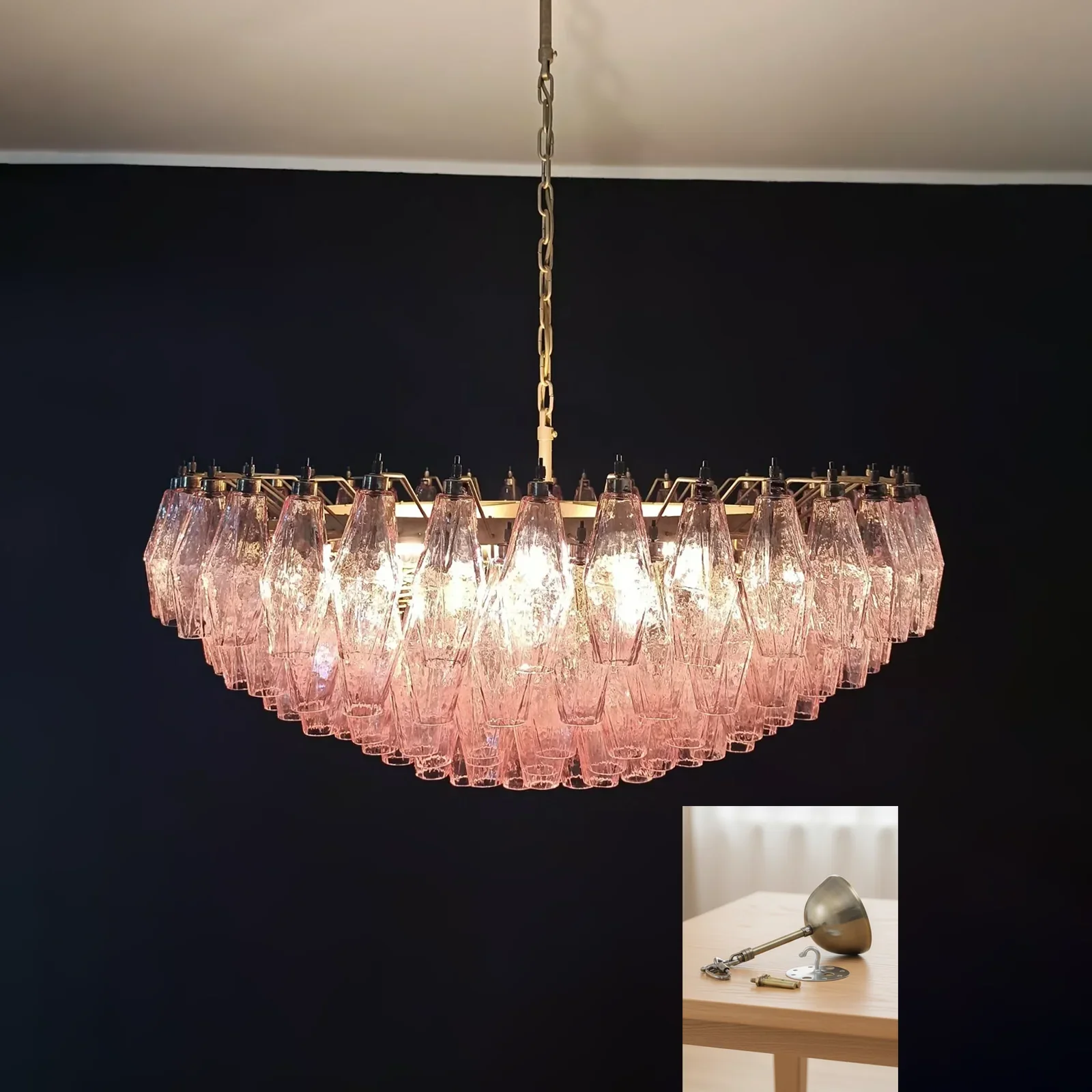 Pink Murano Rhombus Faceted Glass Chandelier - Image 19