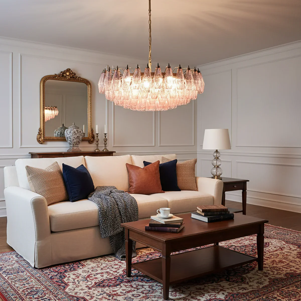 Pink Murano Rhombus Faceted Glass Chandelier - Image 3