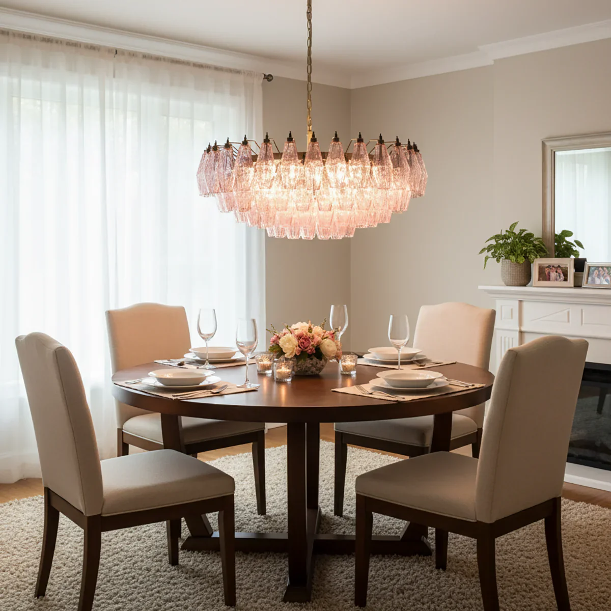 Pink Murano Rhombus Faceted Glass Chandelier - Image 5