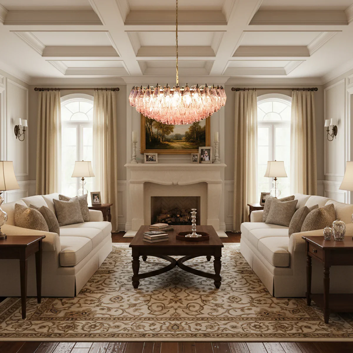 Pink Murano Rhombus Faceted Glass Chandelier - Image 9