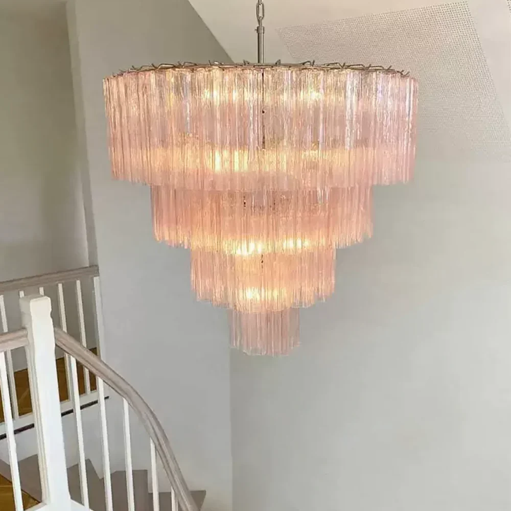 Pink Murano Star Shaped Glass Tube Chandelier - Image 14