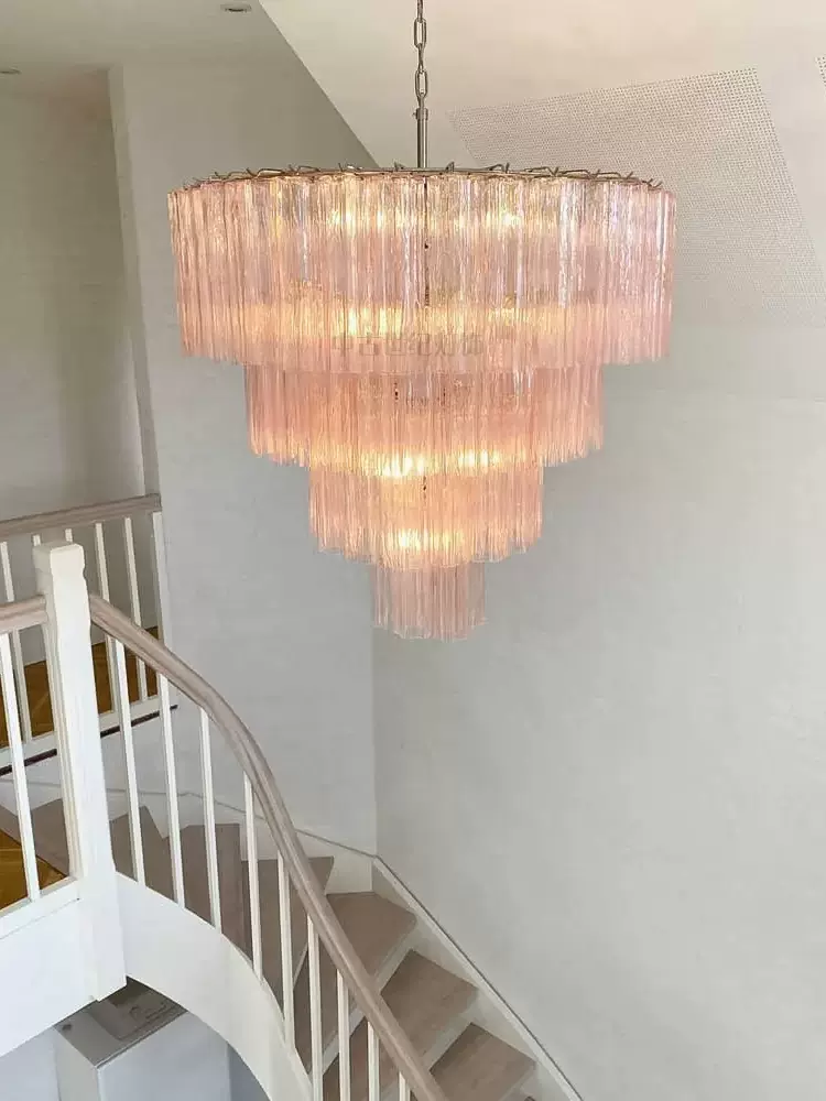 Pink Murano Star Shaped Glass Tube Chandelier - Image 16