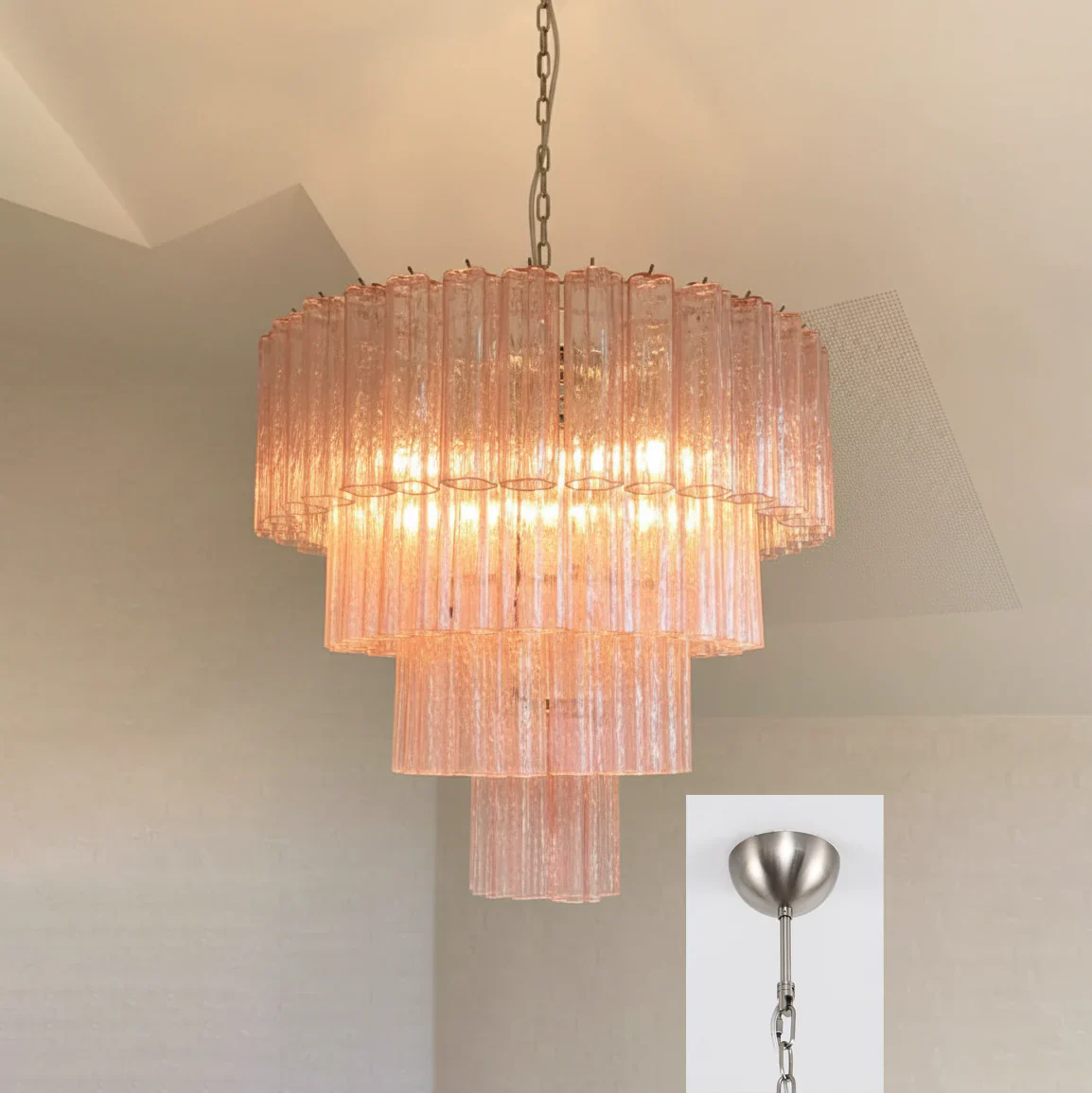 Pink Murano Star Shaped Glass Tube Chandelier - Image 18