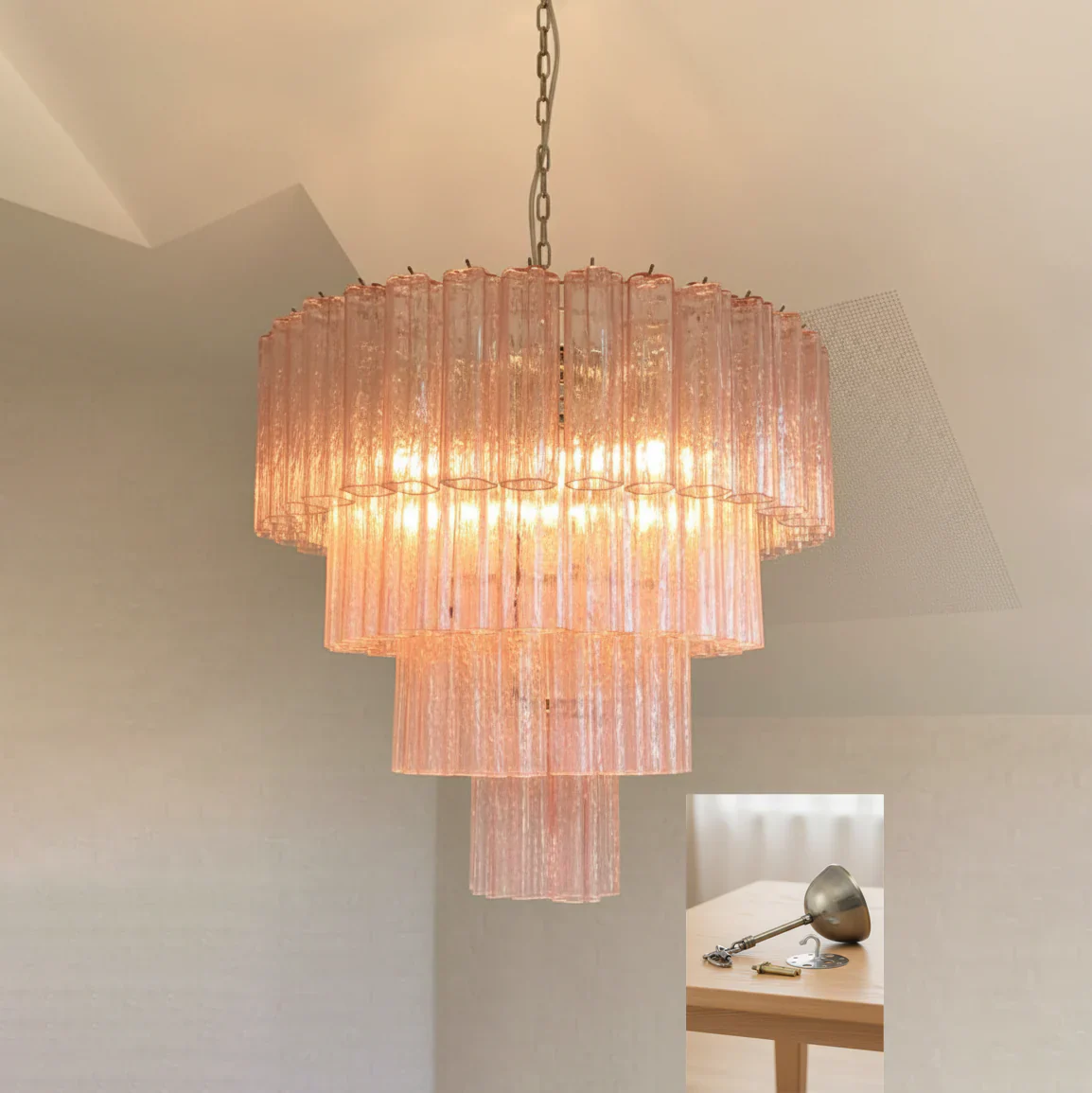Pink Murano Star Shaped Glass Tube Chandelier - Image 19
