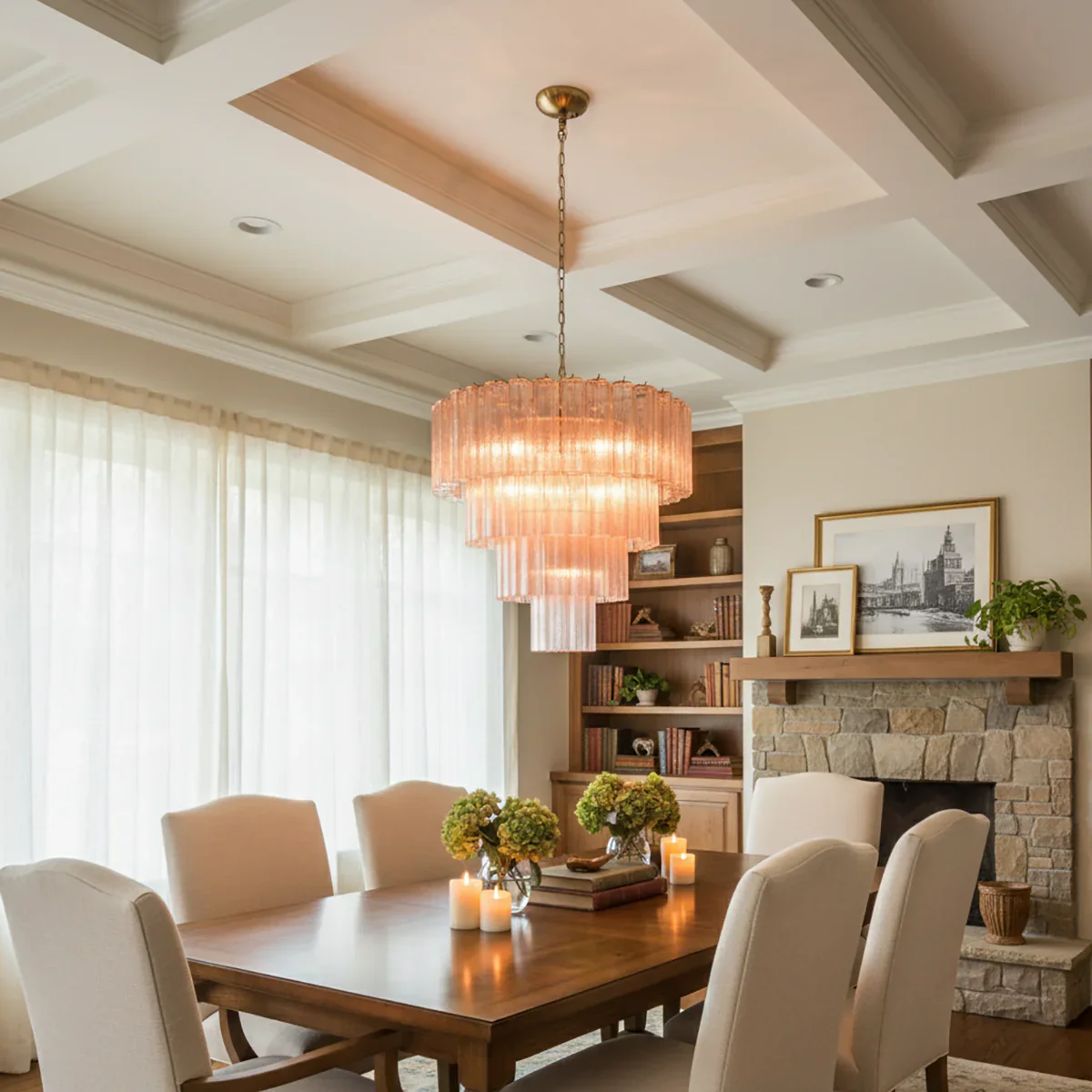 Pink Murano Star Shaped Glass Tube Chandelier - Image 2