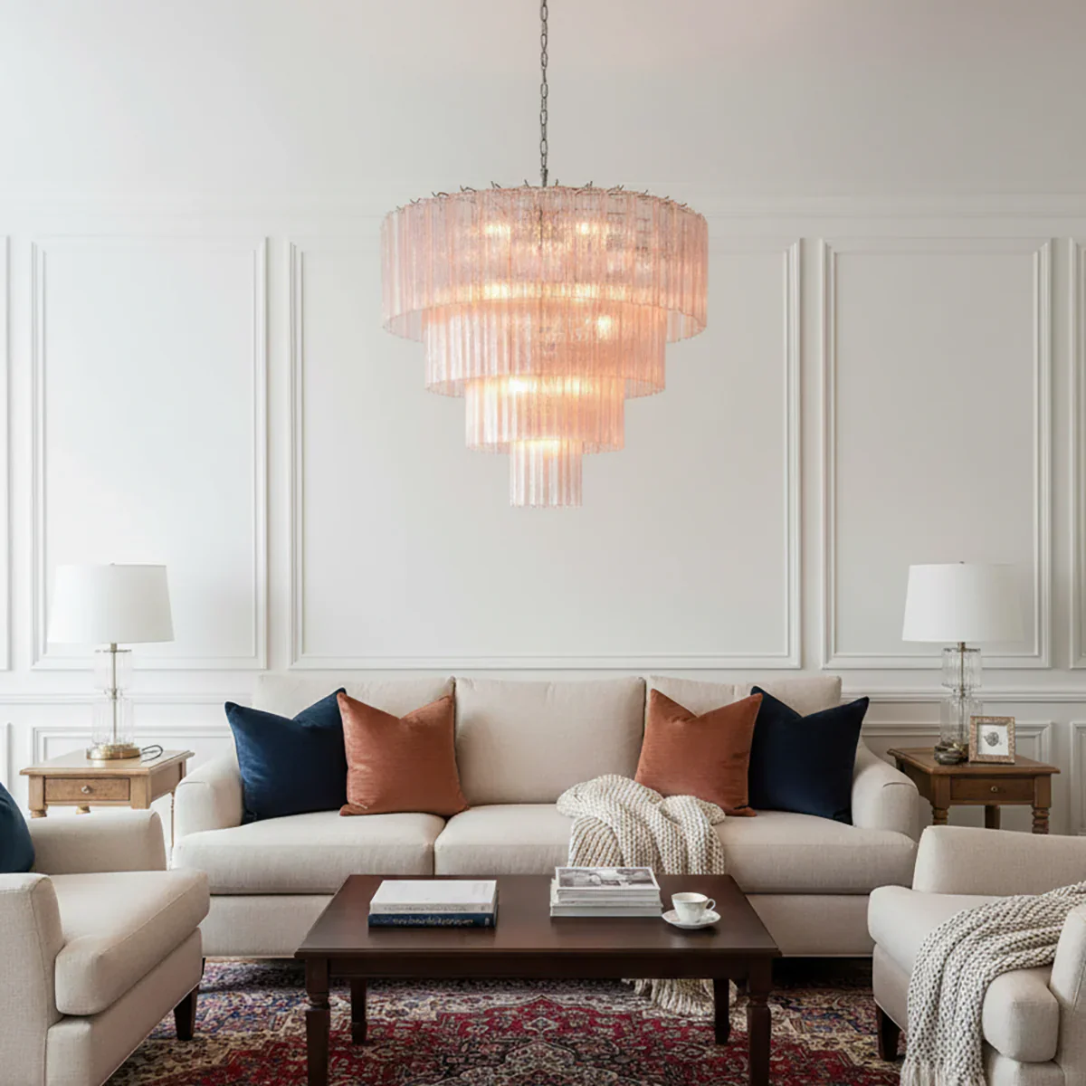 Pink Murano Star Shaped Glass Tube Chandelier - Image 9