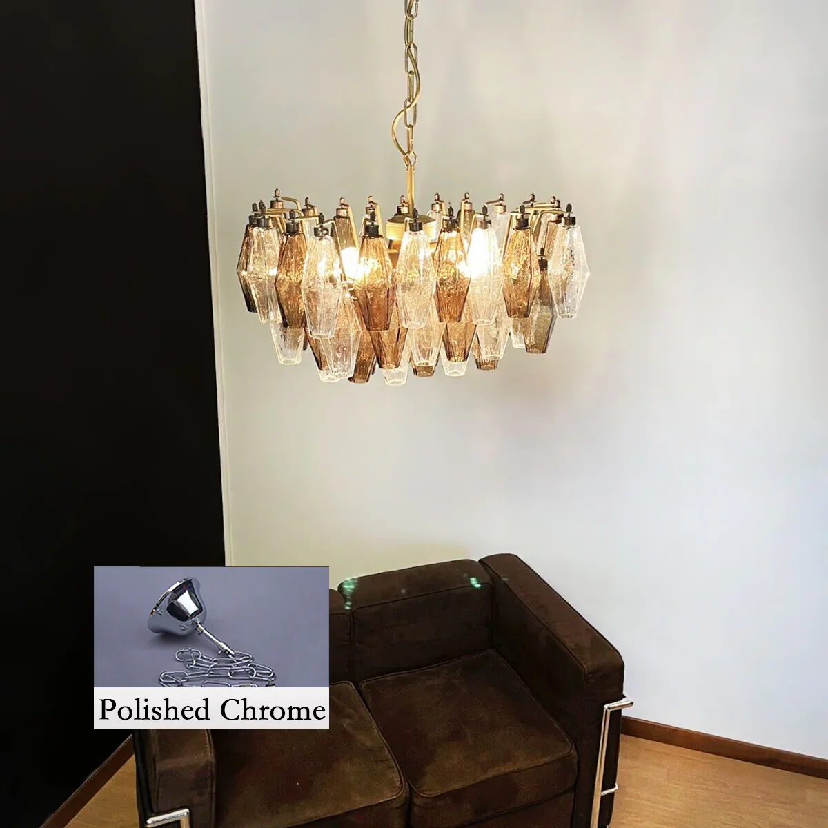 Poliedri Murano Transparent Smoked Chandelier - Image 22