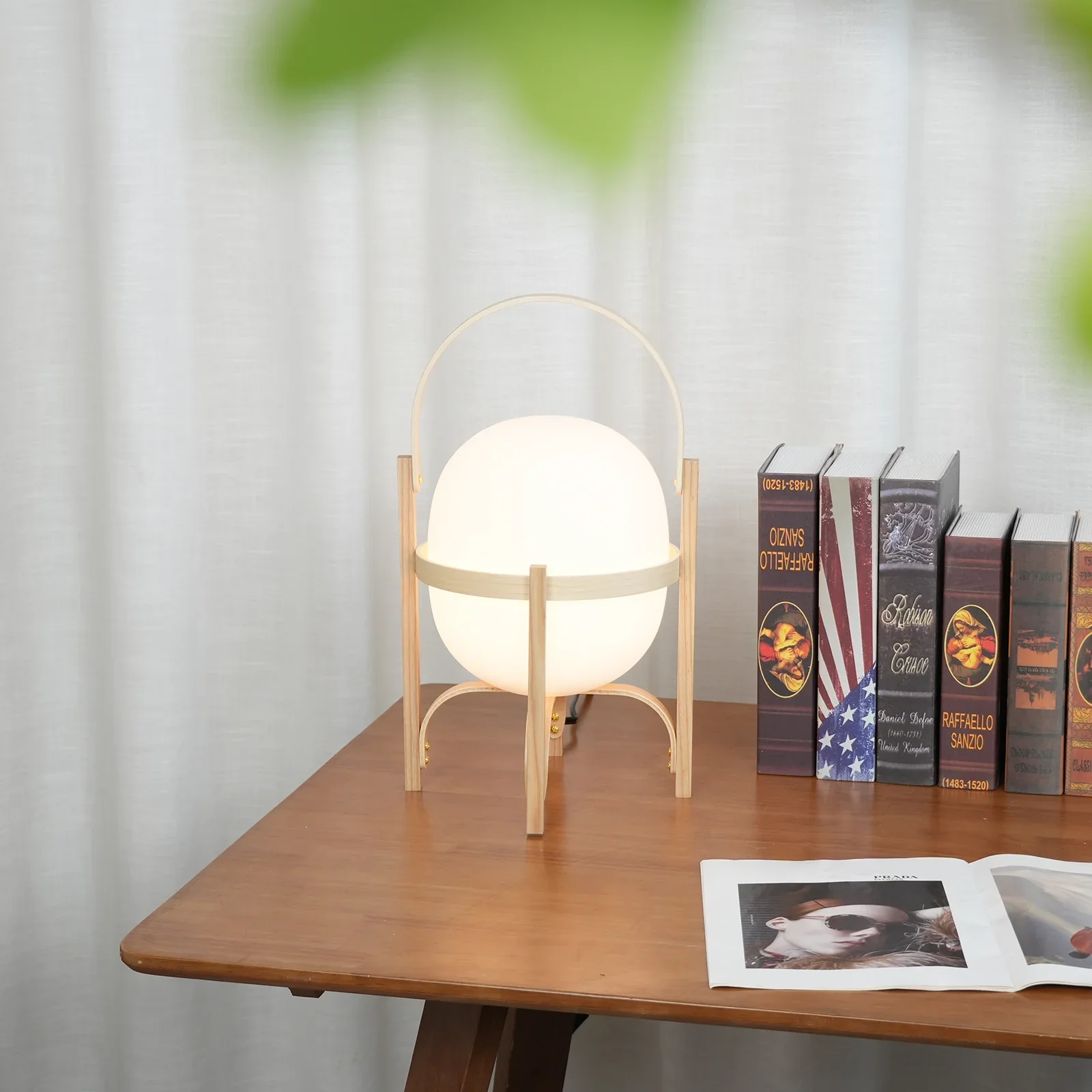 Portable Wood Lantern Glass Table Lamp - Image 2