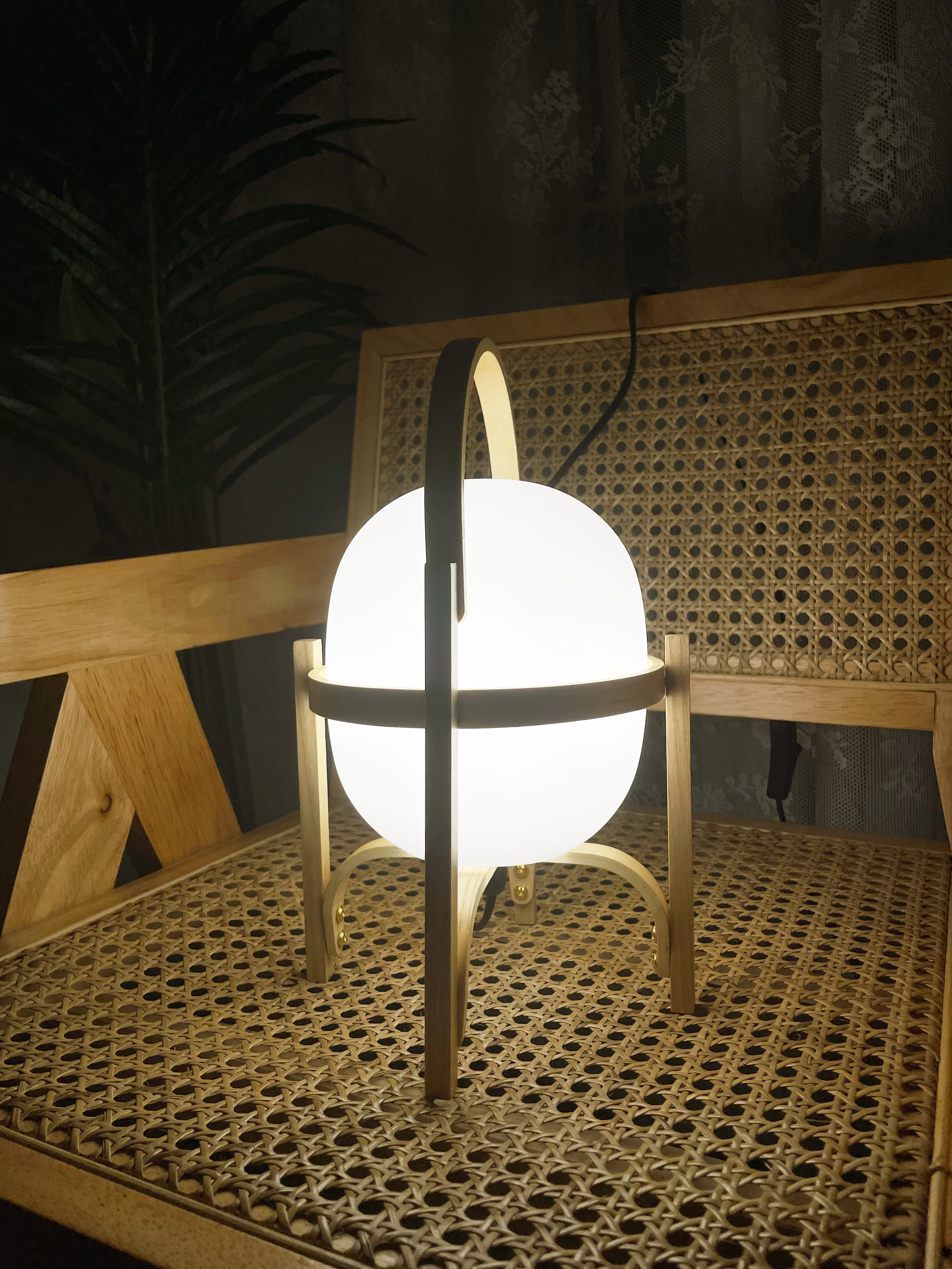 Portable Wood Lantern Glass Table Lamp - Image 21