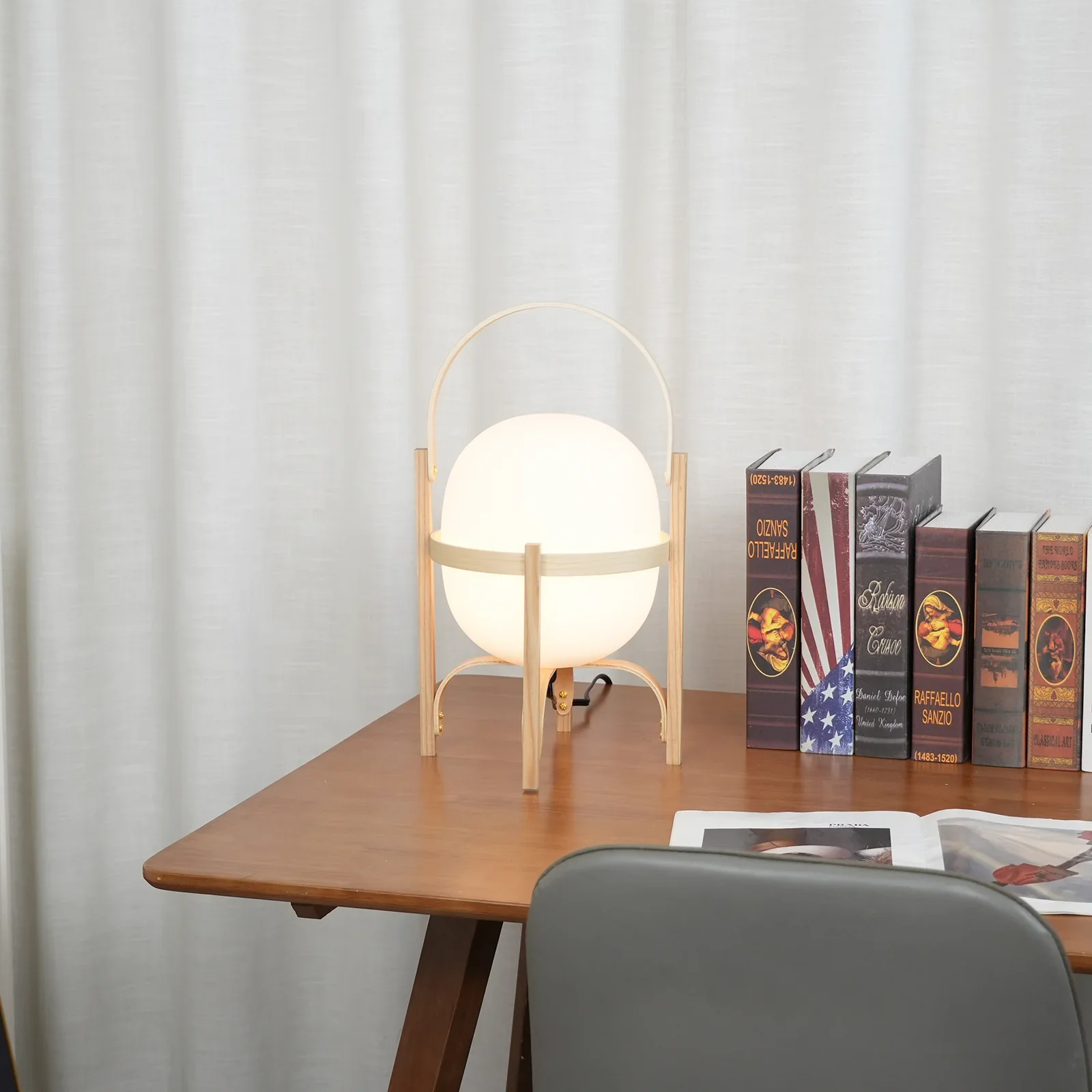Portable Wood Lantern Glass Table Lamp - Image 3