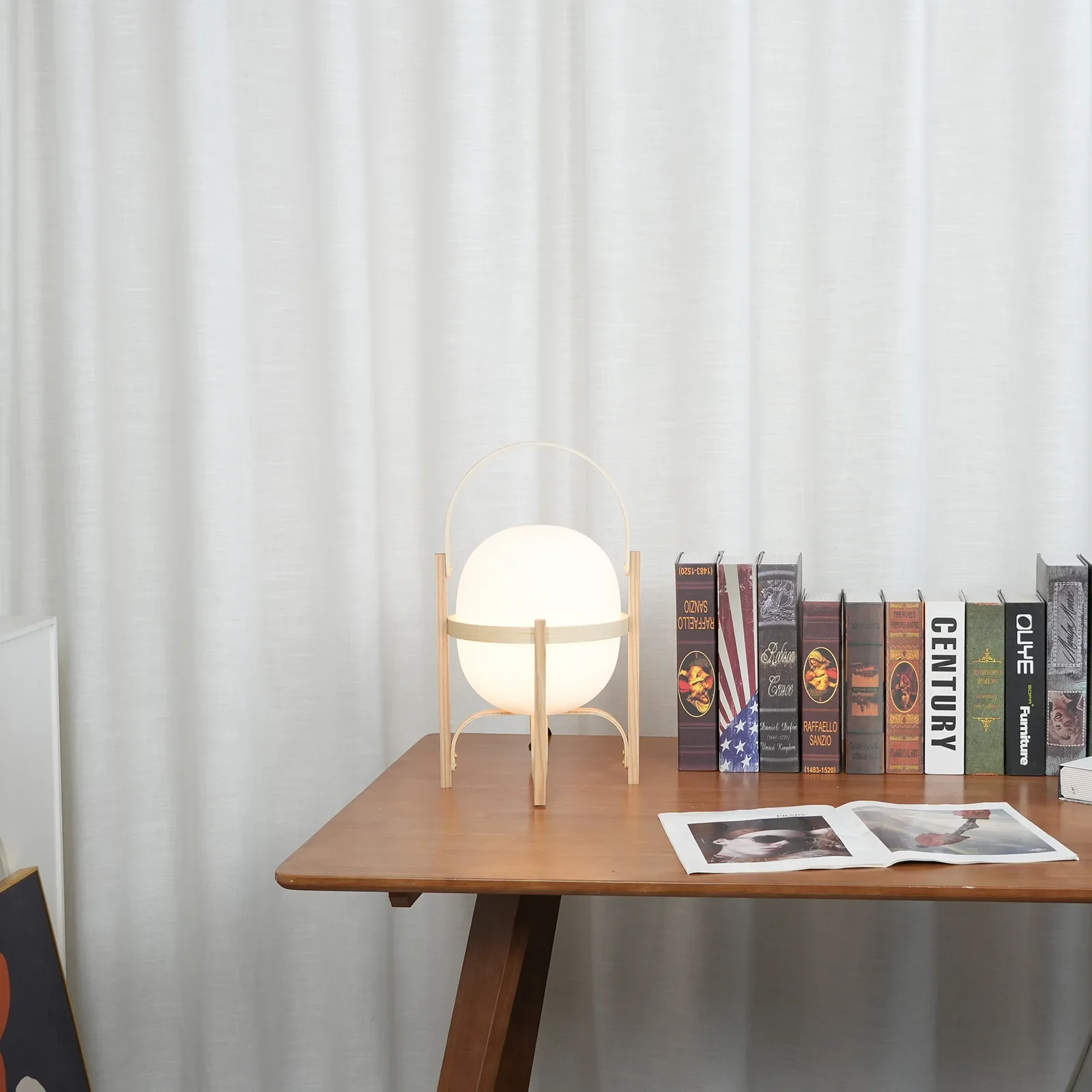 Portable Wood Lantern Glass Table Lamp - Image 6