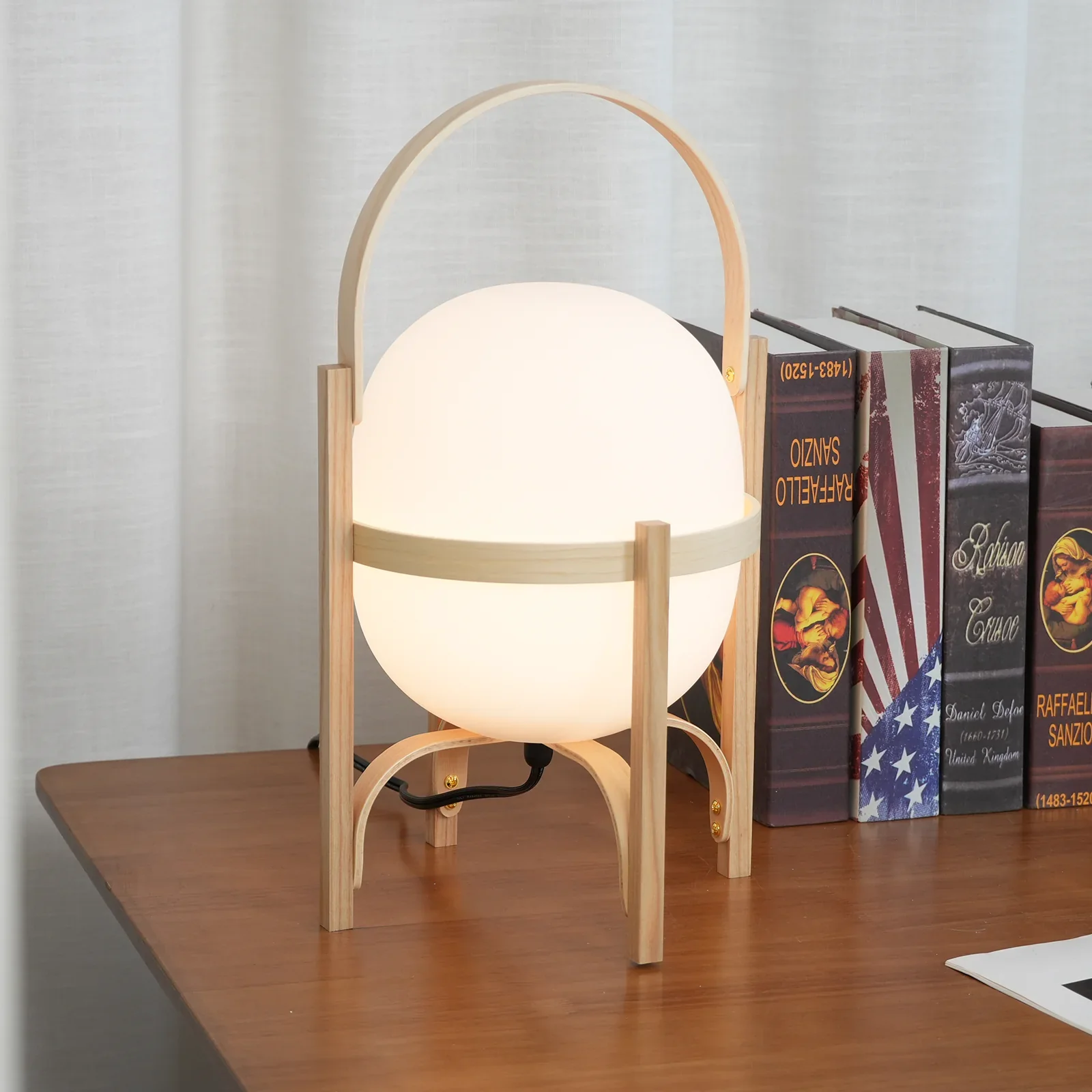 Portable Wood Lantern Glass Table Lamp - Image 7