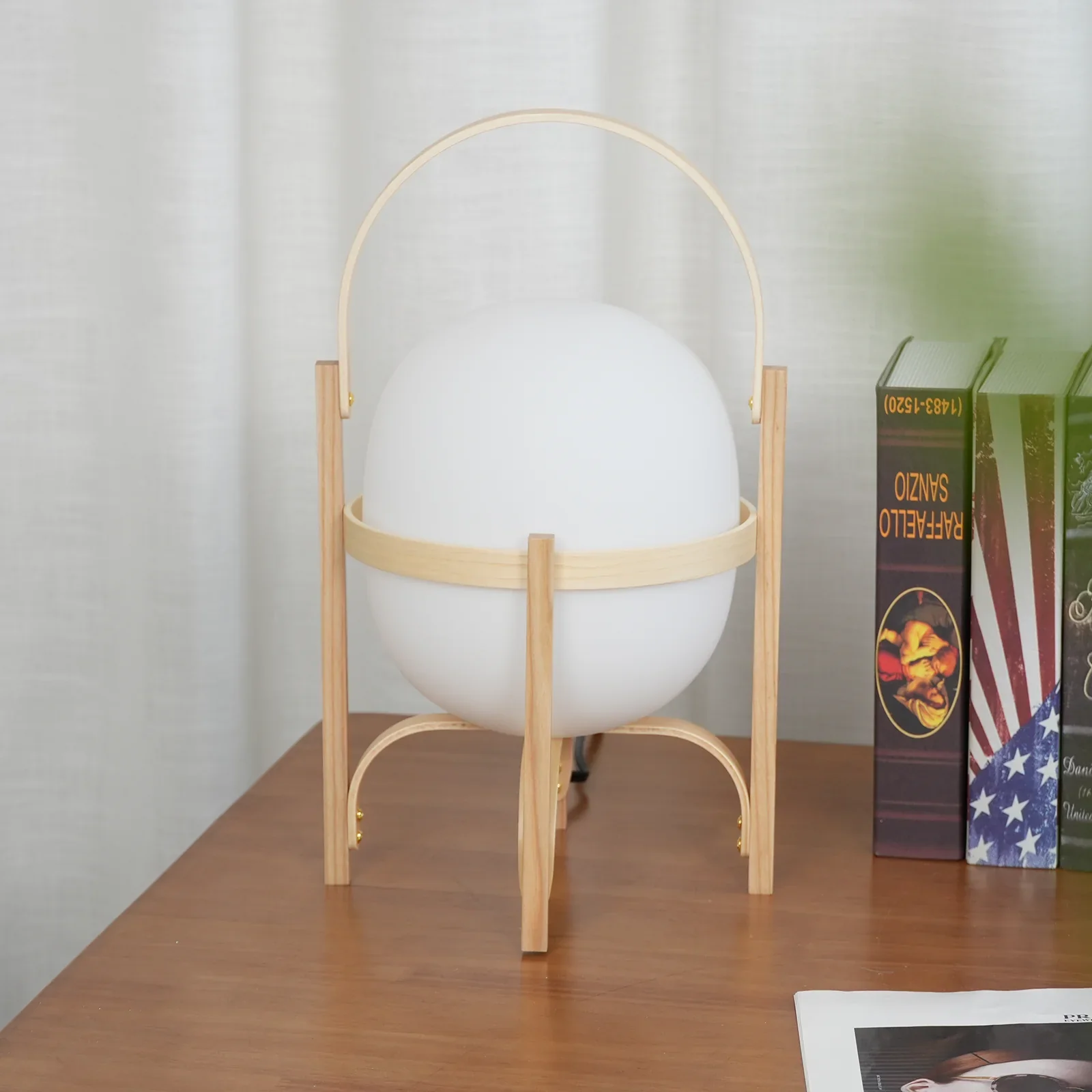 Portable Wood Lantern Glass Table Lamp - Image 9