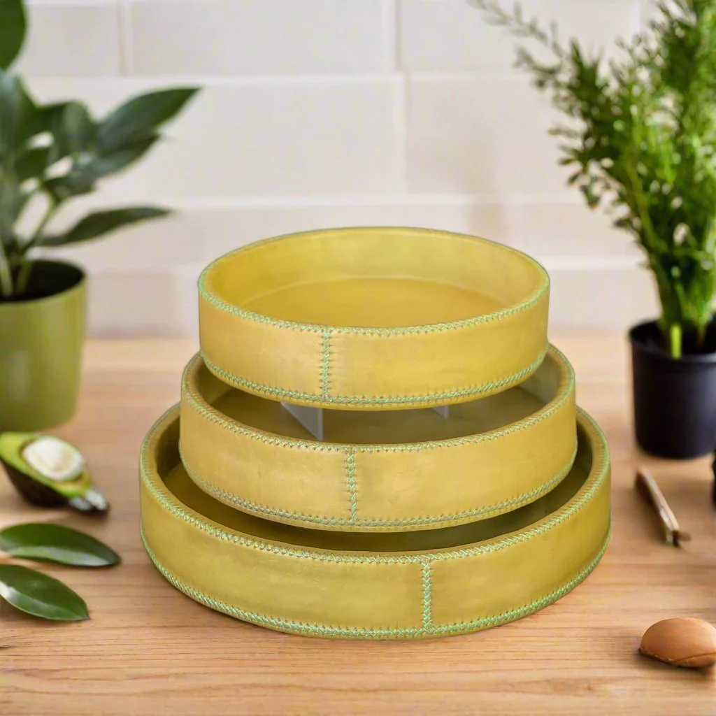 Porteño | Cedar Wood + Leather Round Tray Set - Image 3