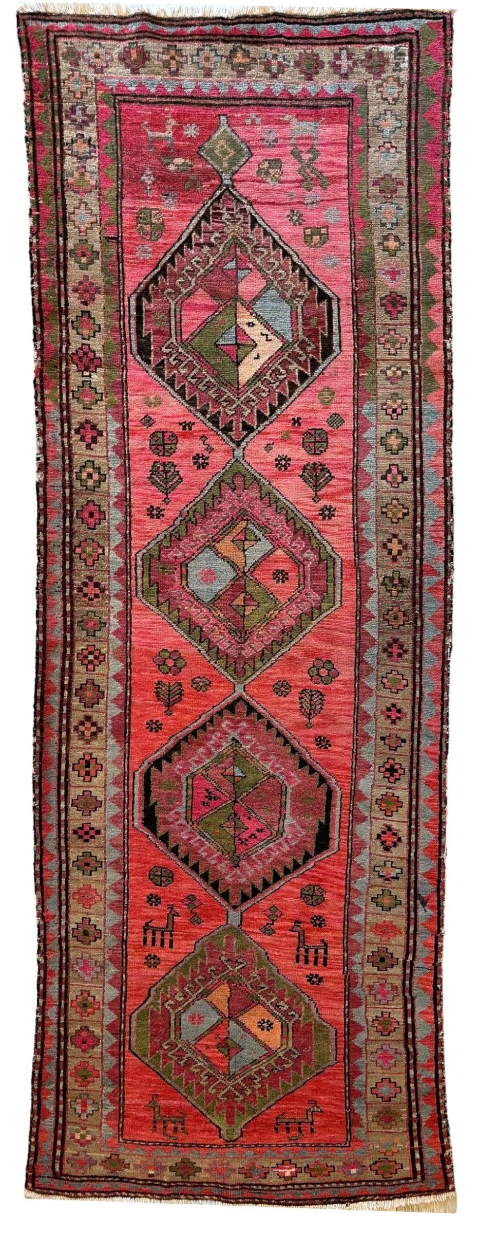 Rare Antique Handmade Caucasian Runner Rug 3’7" x 9’2" - Image 2