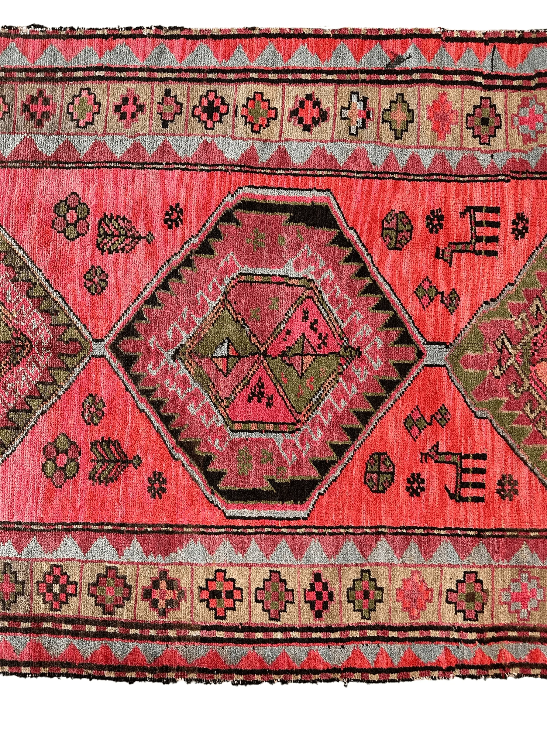Rare Antique Handmade Caucasian Runner Rug 3’7" x 9’2" - Image 6