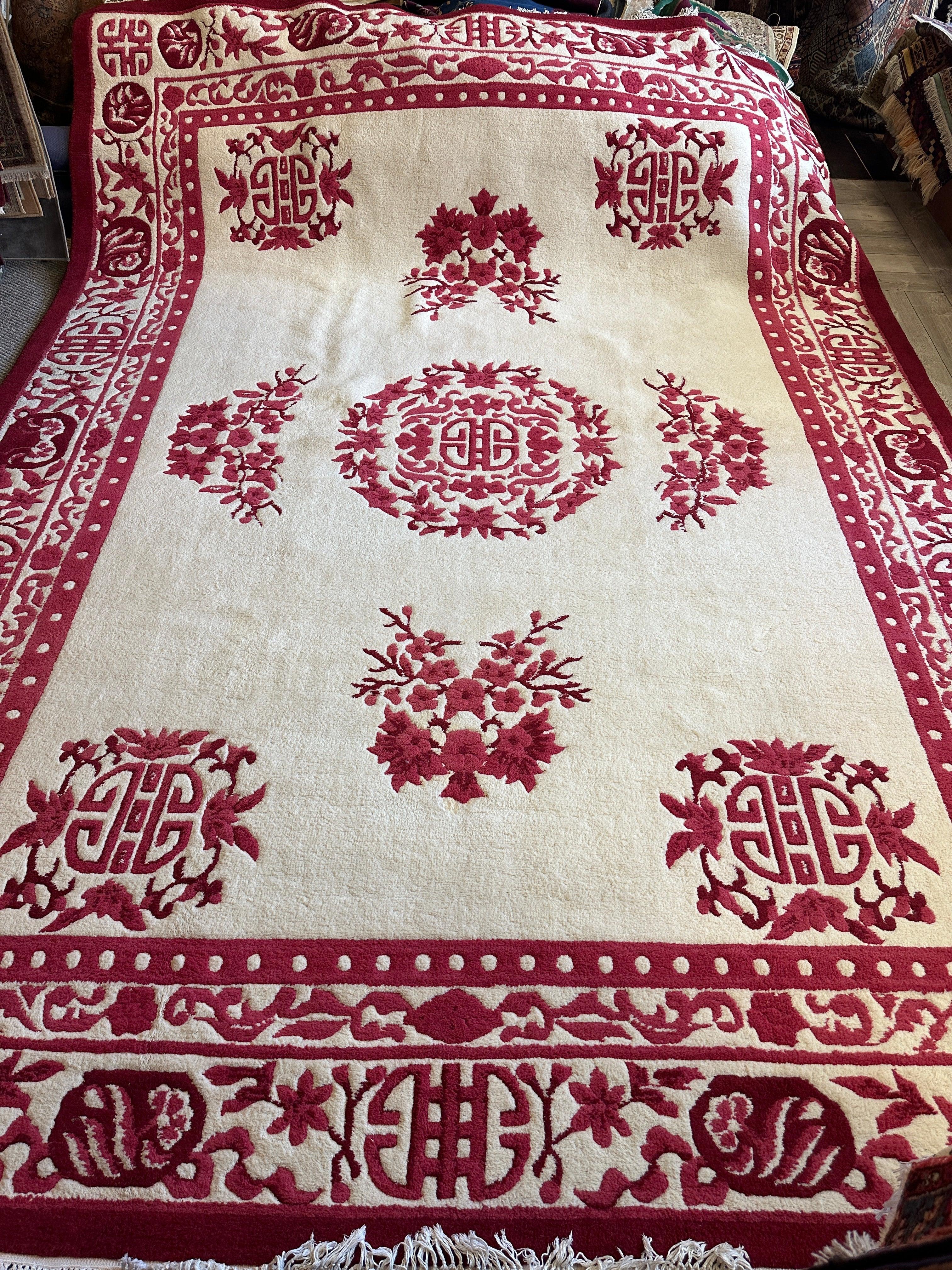 Red & Beige Chinese Art Deco Style Rug 11 x 15 - Image 3