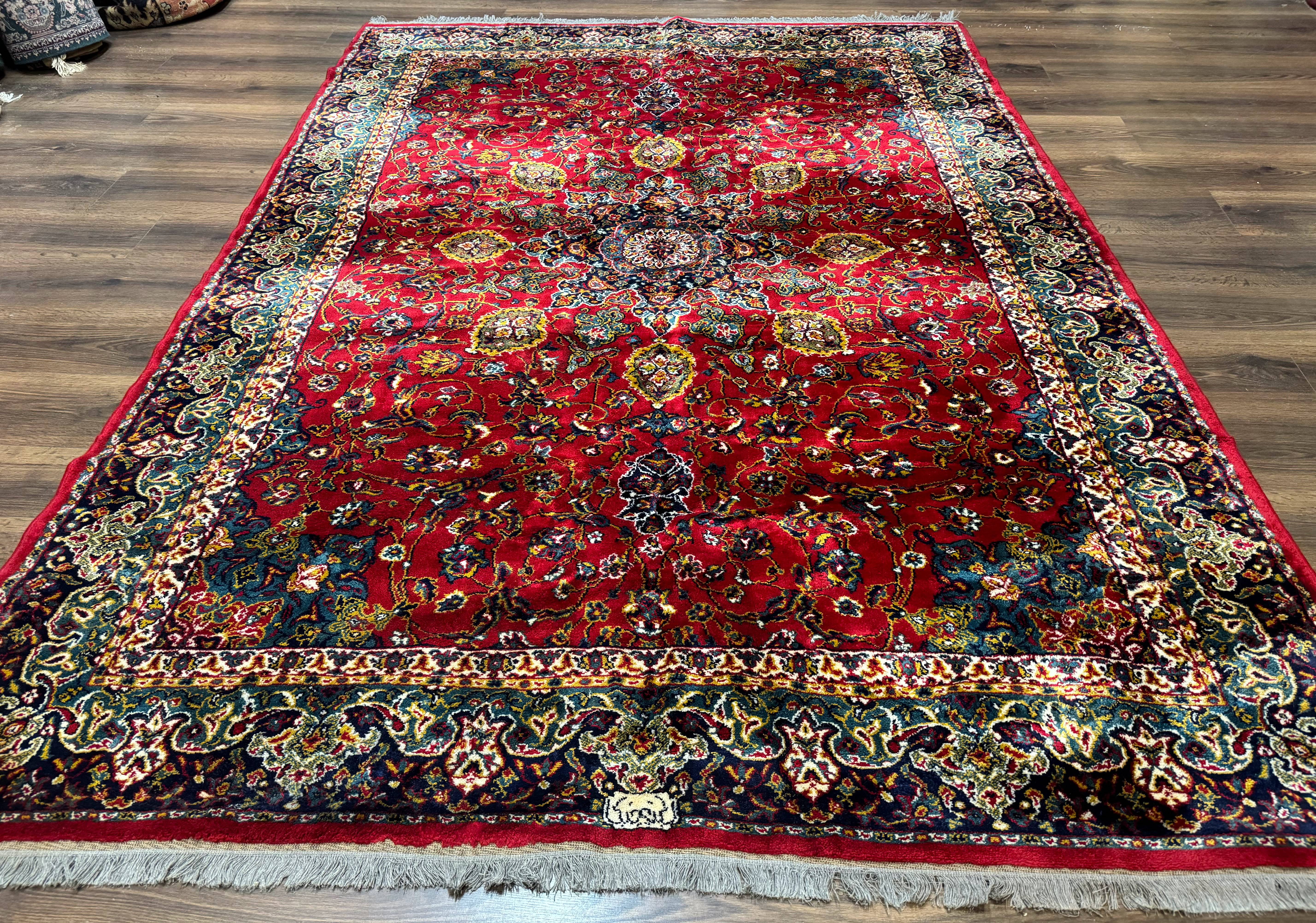 Red Persian Rug 6x9, Medallion Carpet, Ardebil Design, Vintage Belgium Power Loomed Carpet