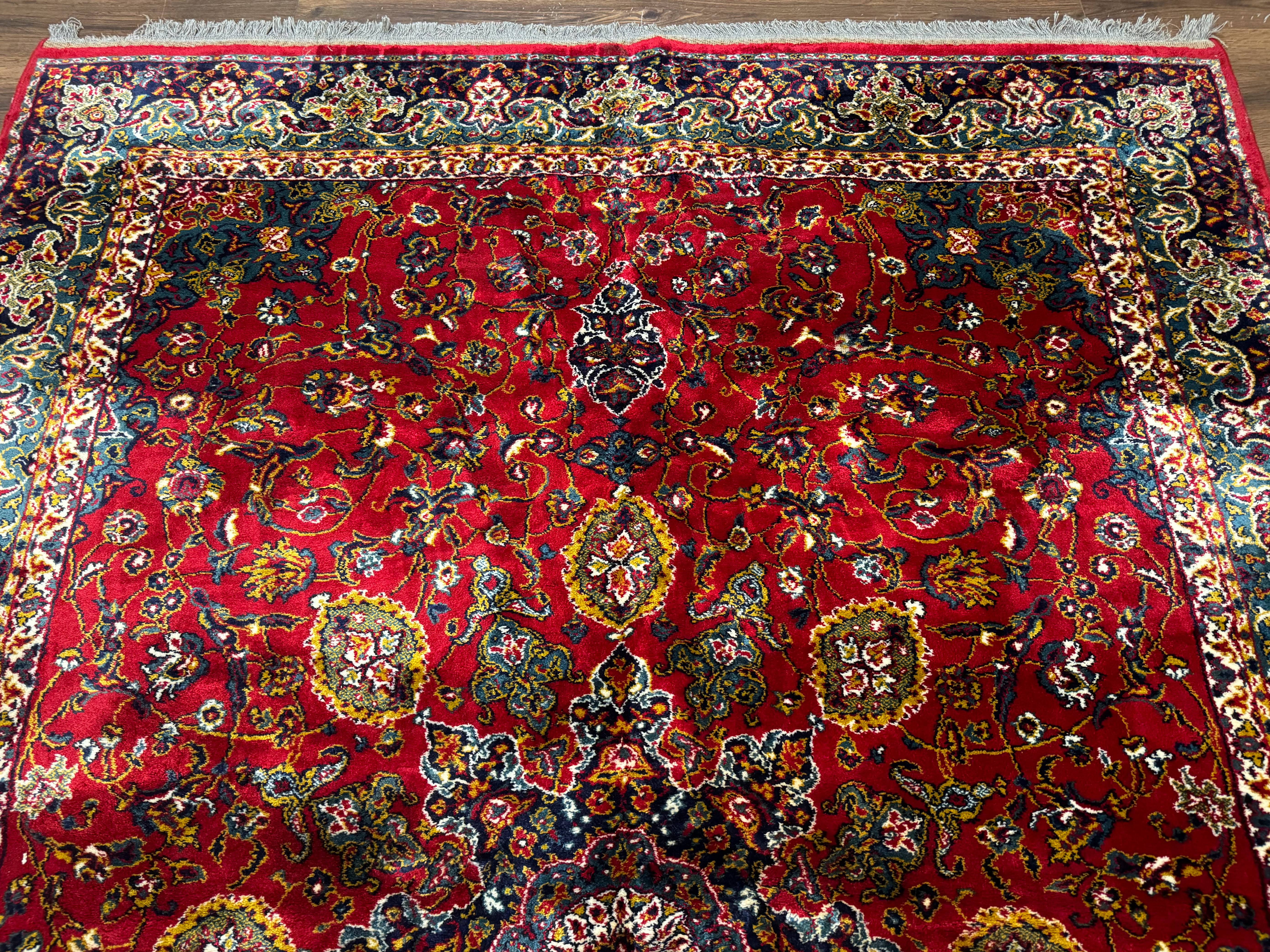 Red Persian Rug 6x9, Medallion Carpet, Ardebil Design, Vintage Belgium Power Loomed Carpet - Image 3
