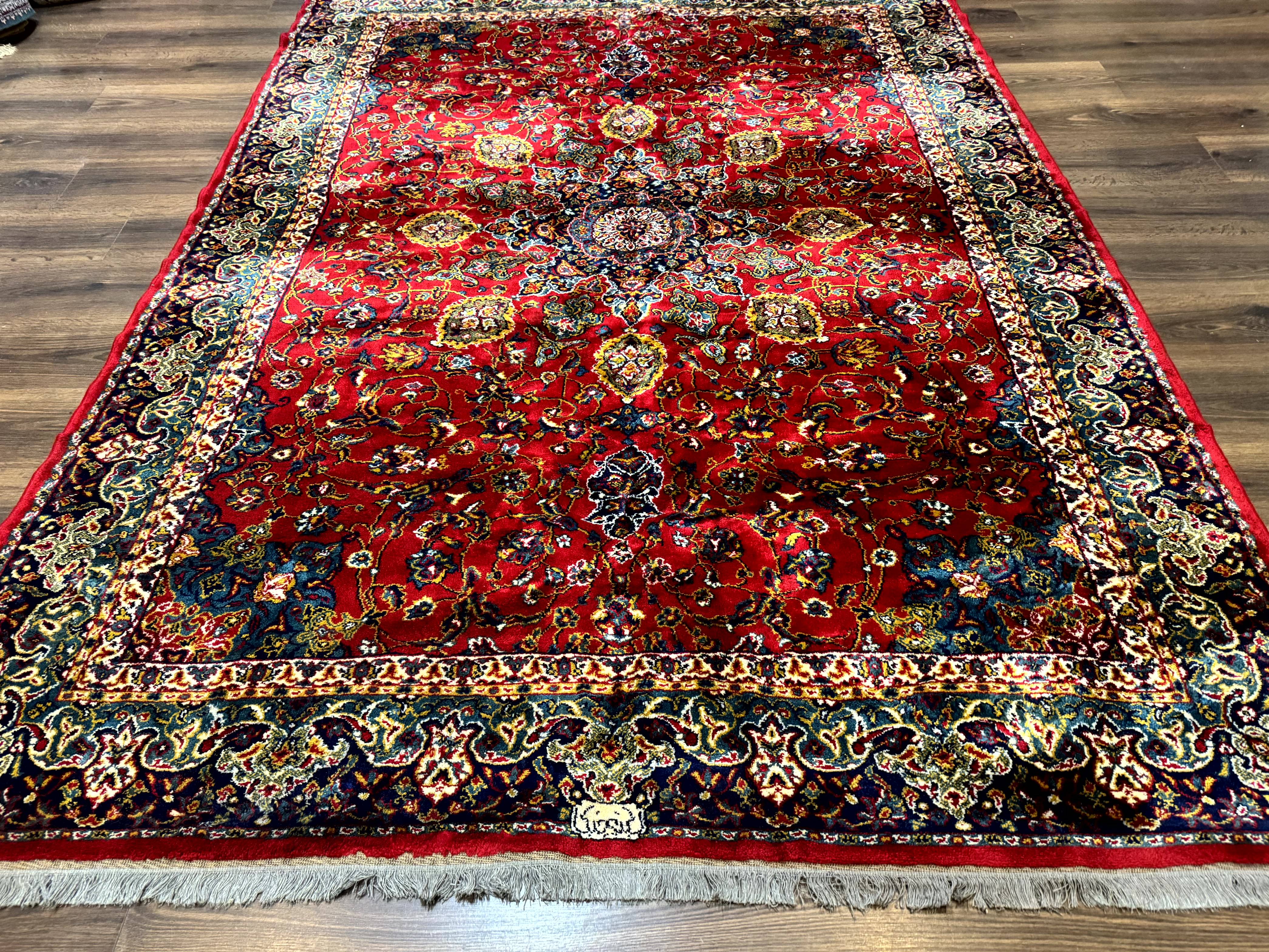 Red Persian Rug 6x9, Medallion Carpet, Ardebil Design, Vintage Belgium Power Loomed Carpet - Image 5