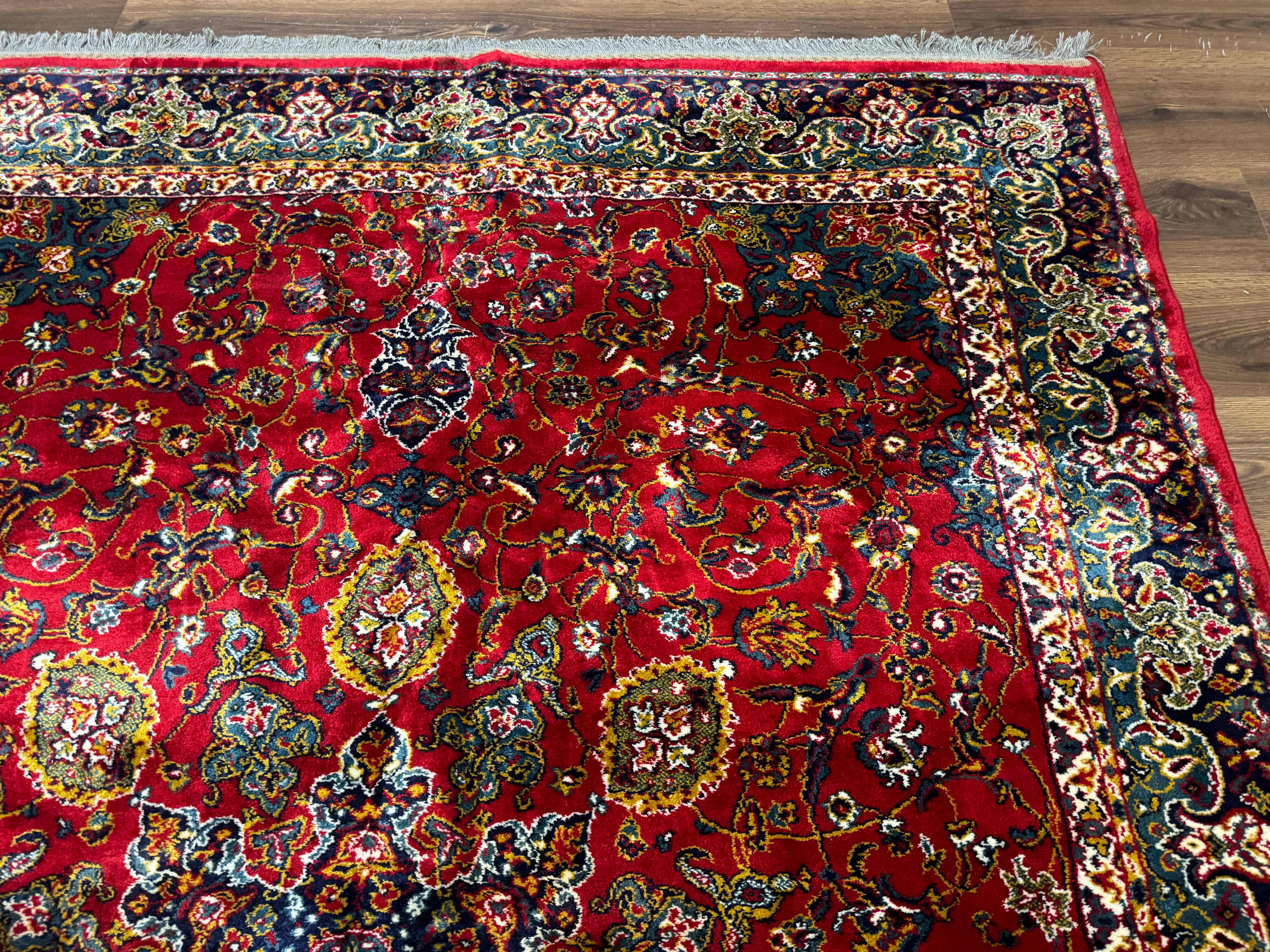 Red Persian Rug 6x9, Medallion Carpet, Ardebil Design, Vintage Belgium Power Loomed Carpet - Image 7