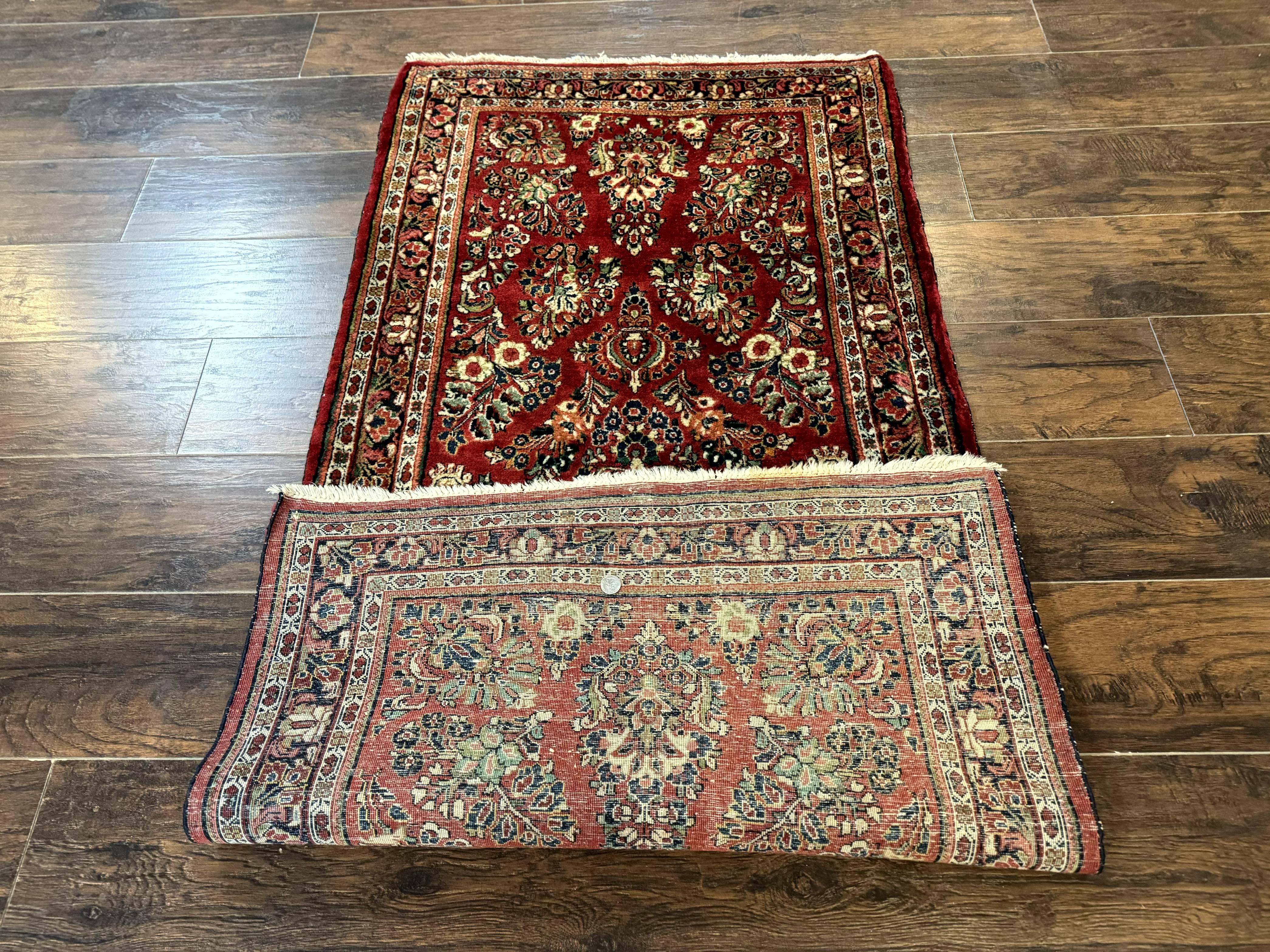 Red Persian Sarouk Rug 3 x 5.8, Antique Wool Carpet, 210 KPSI - Image 11