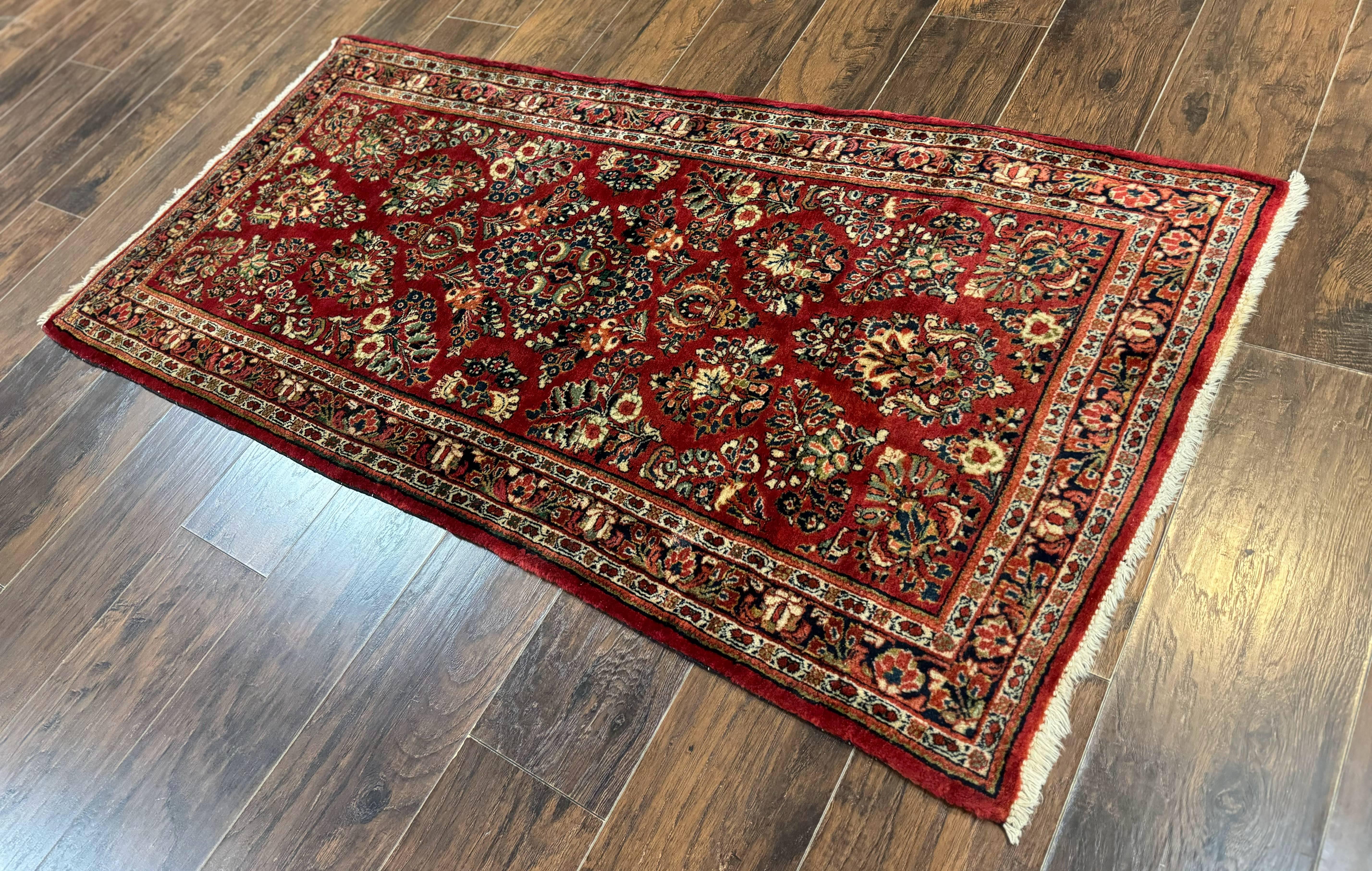 Red Persian Sarouk Rug 3 x 5.8, Antique Wool Carpet, 210 KPSI - Image 12