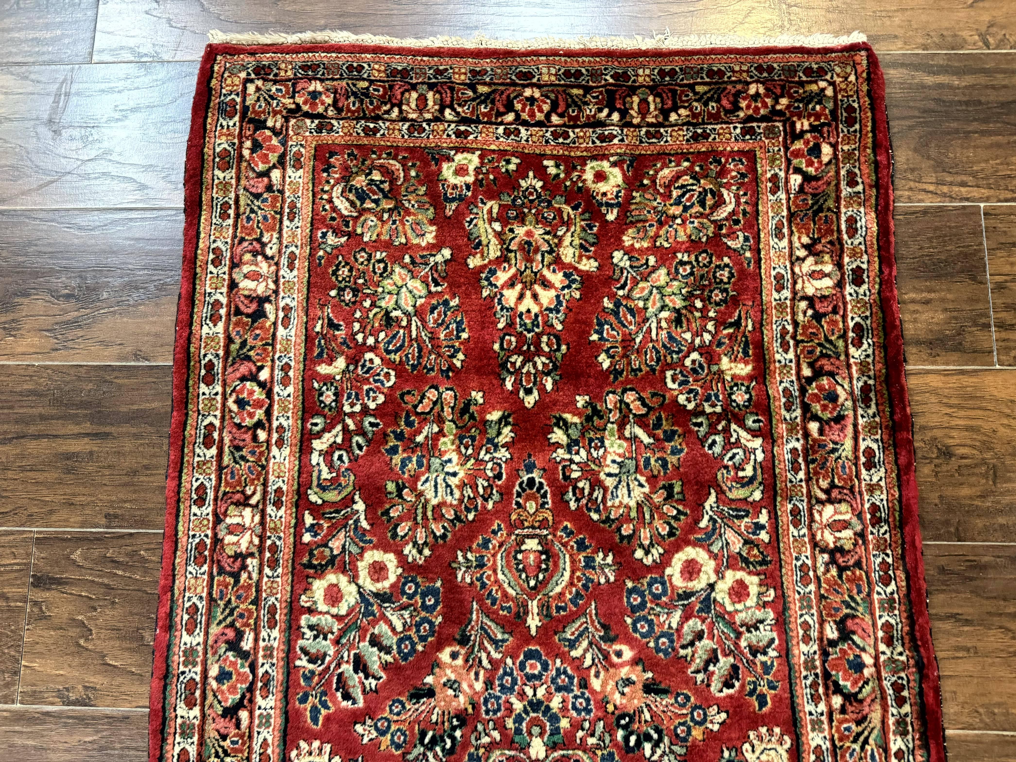 Red Persian Sarouk Rug 3 x 5.8, Antique Wool Carpet, 210 KPSI - Image 3