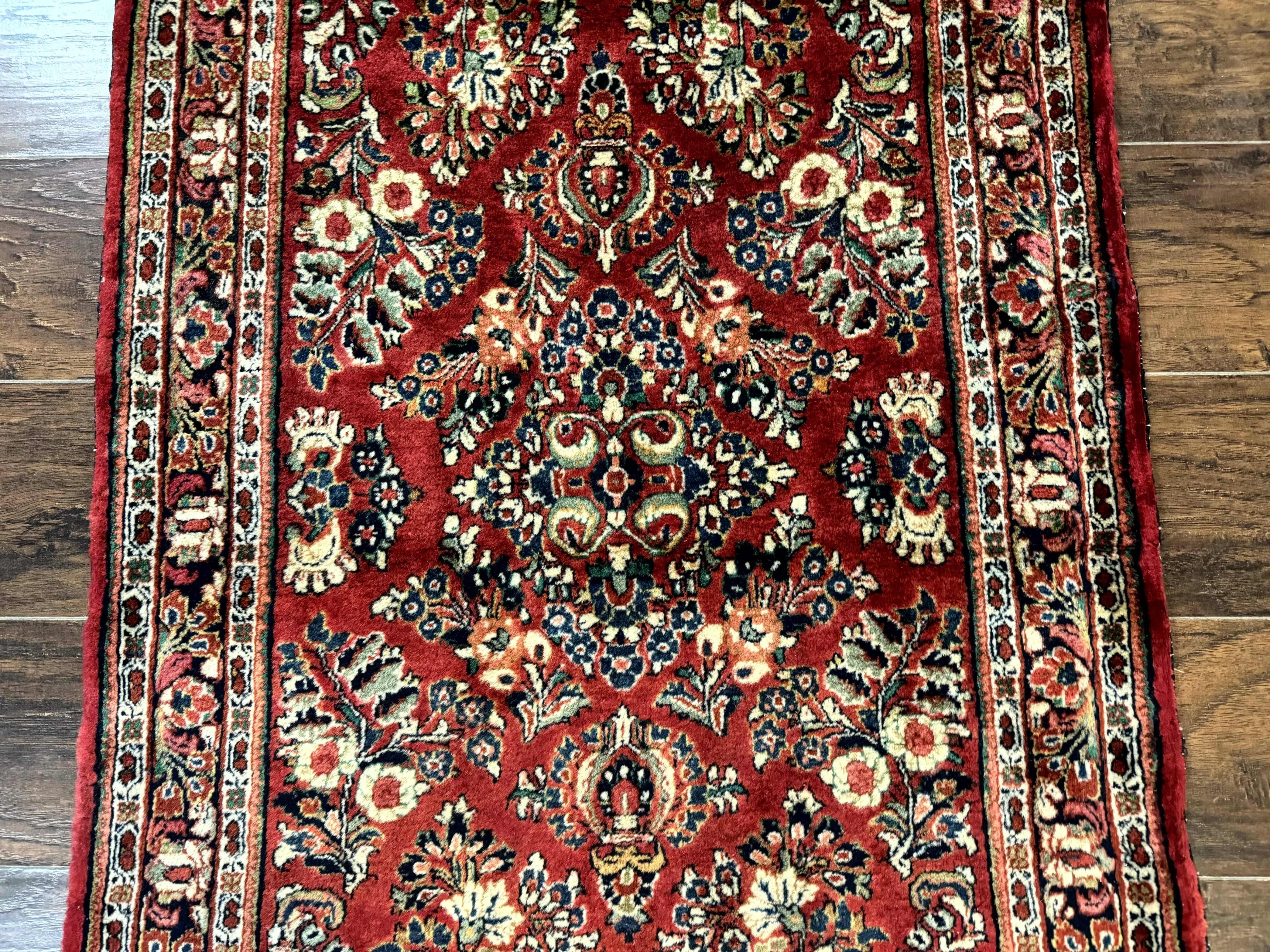 Red Persian Sarouk Rug 3 x 5.8, Antique Wool Carpet, 210 KPSI - Image 4