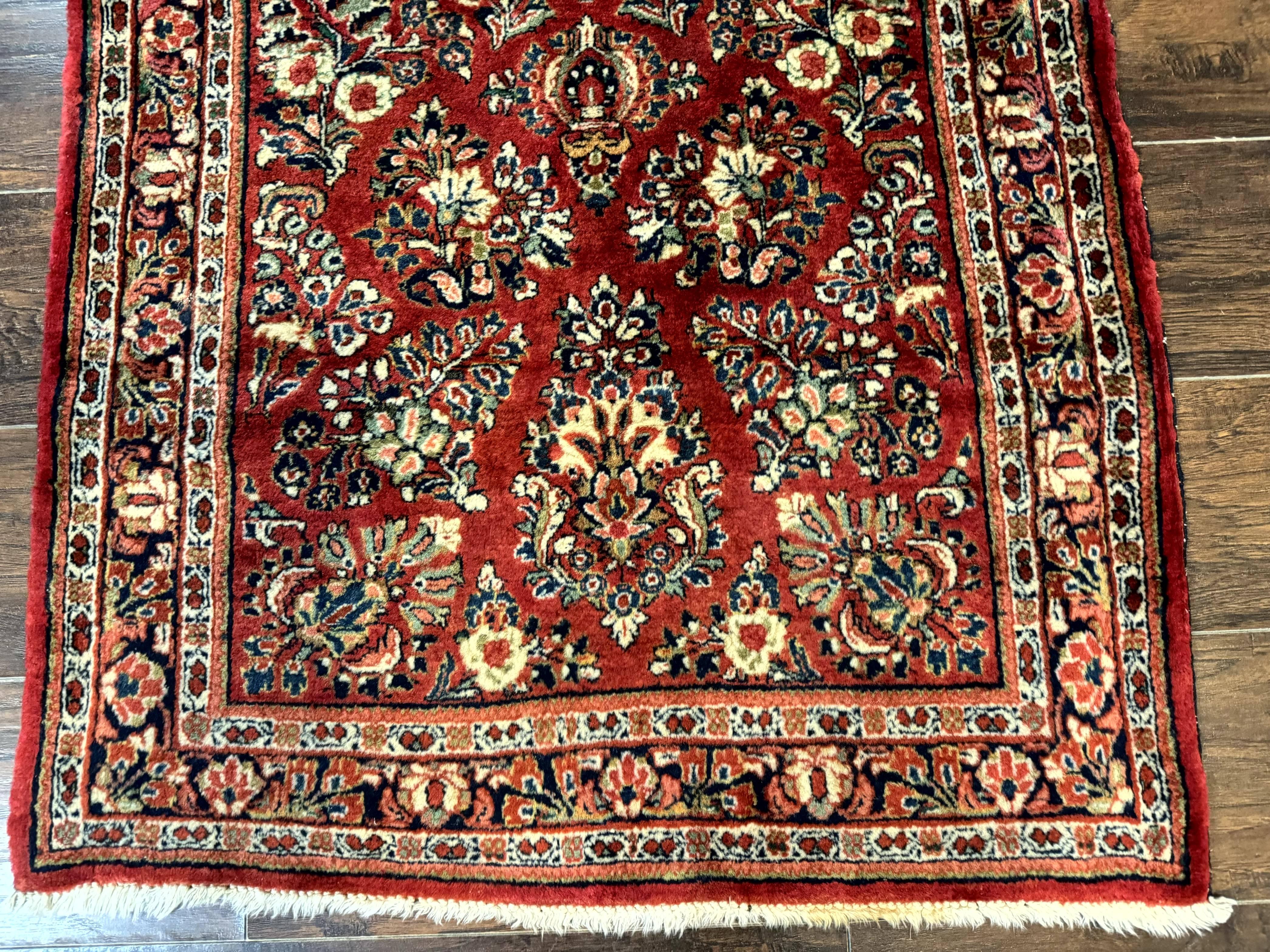 Red Persian Sarouk Rug 3 x 5.8, Antique Wool Carpet, 210 KPSI - Image 5