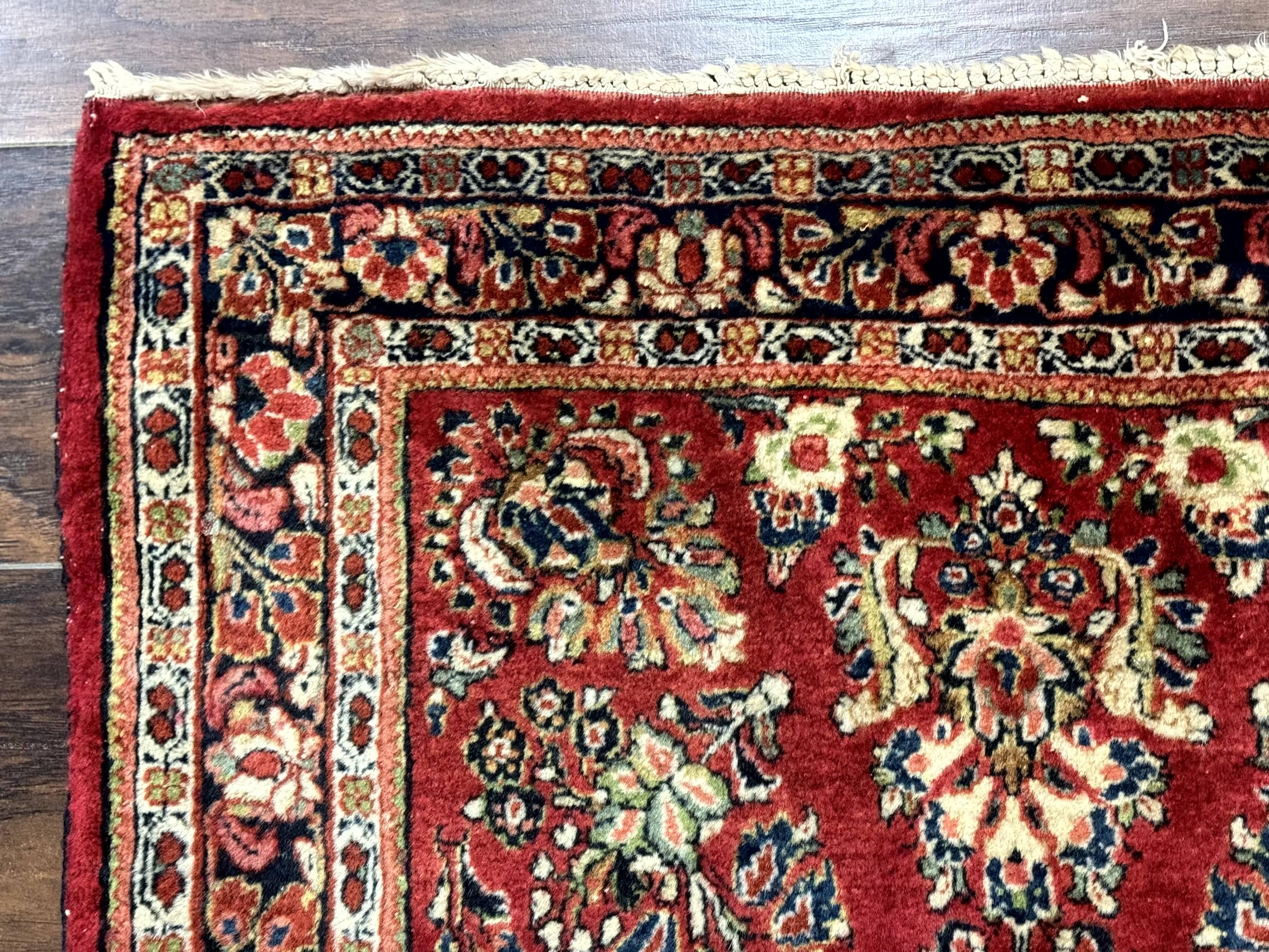 Red Persian Sarouk Rug 3 x 5.8, Antique Wool Carpet, 210 KPSI - Image 6
