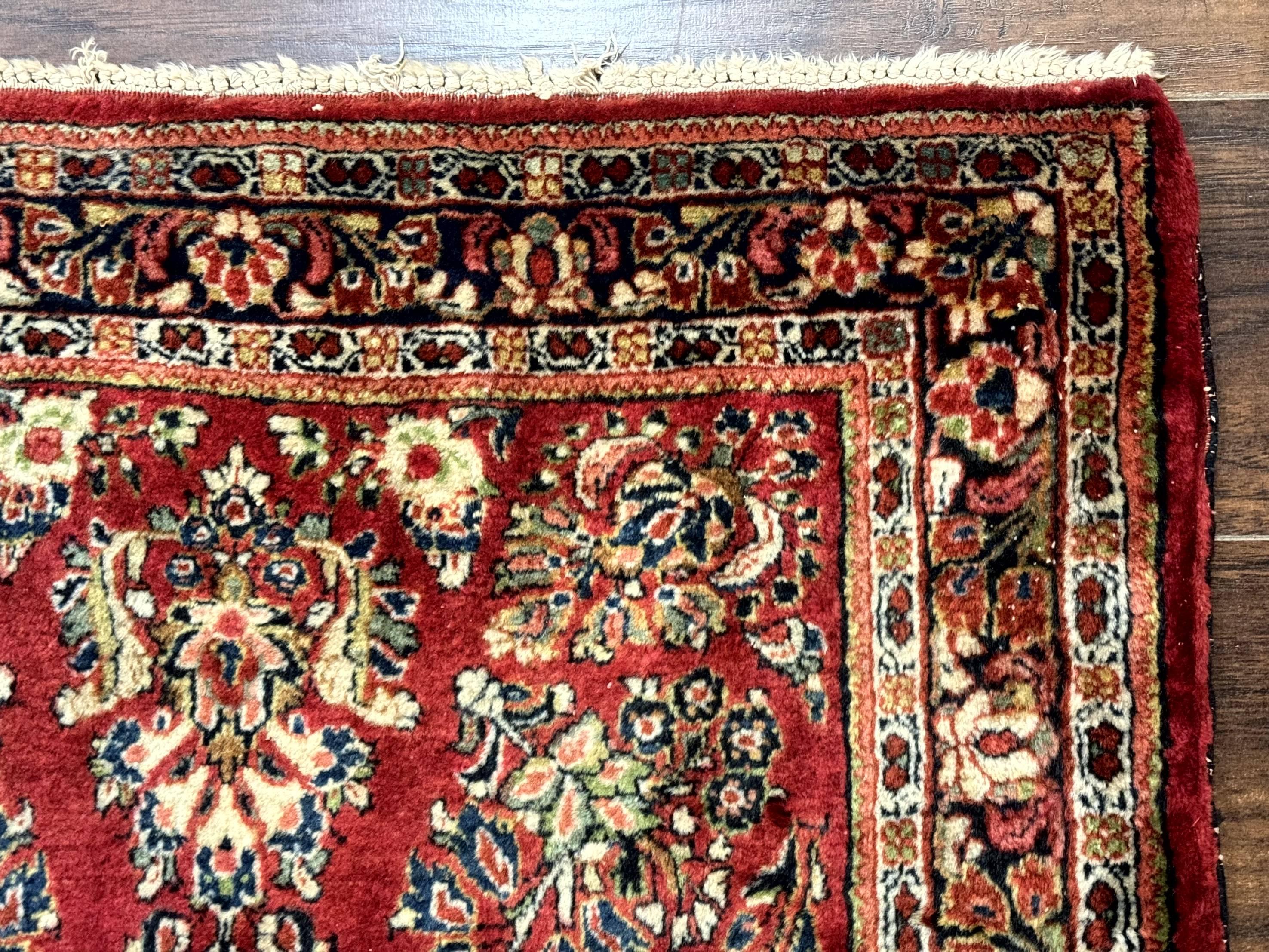 Red Persian Sarouk Rug 3 x 5.8, Antique Wool Carpet, 210 KPSI - Image 7