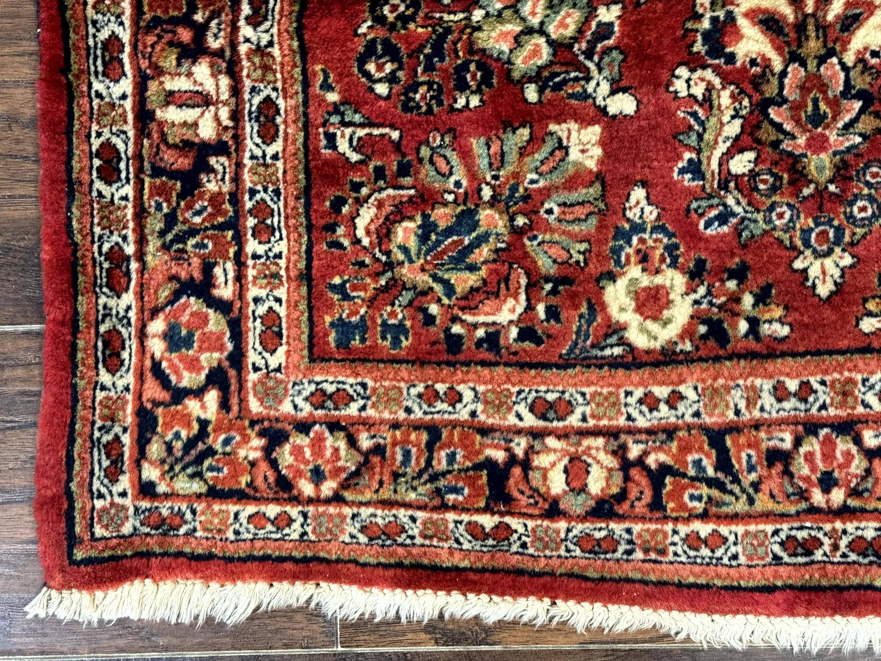 Red Persian Sarouk Rug 3 x 5.8, Antique Wool Carpet, 210 KPSI - Image 8