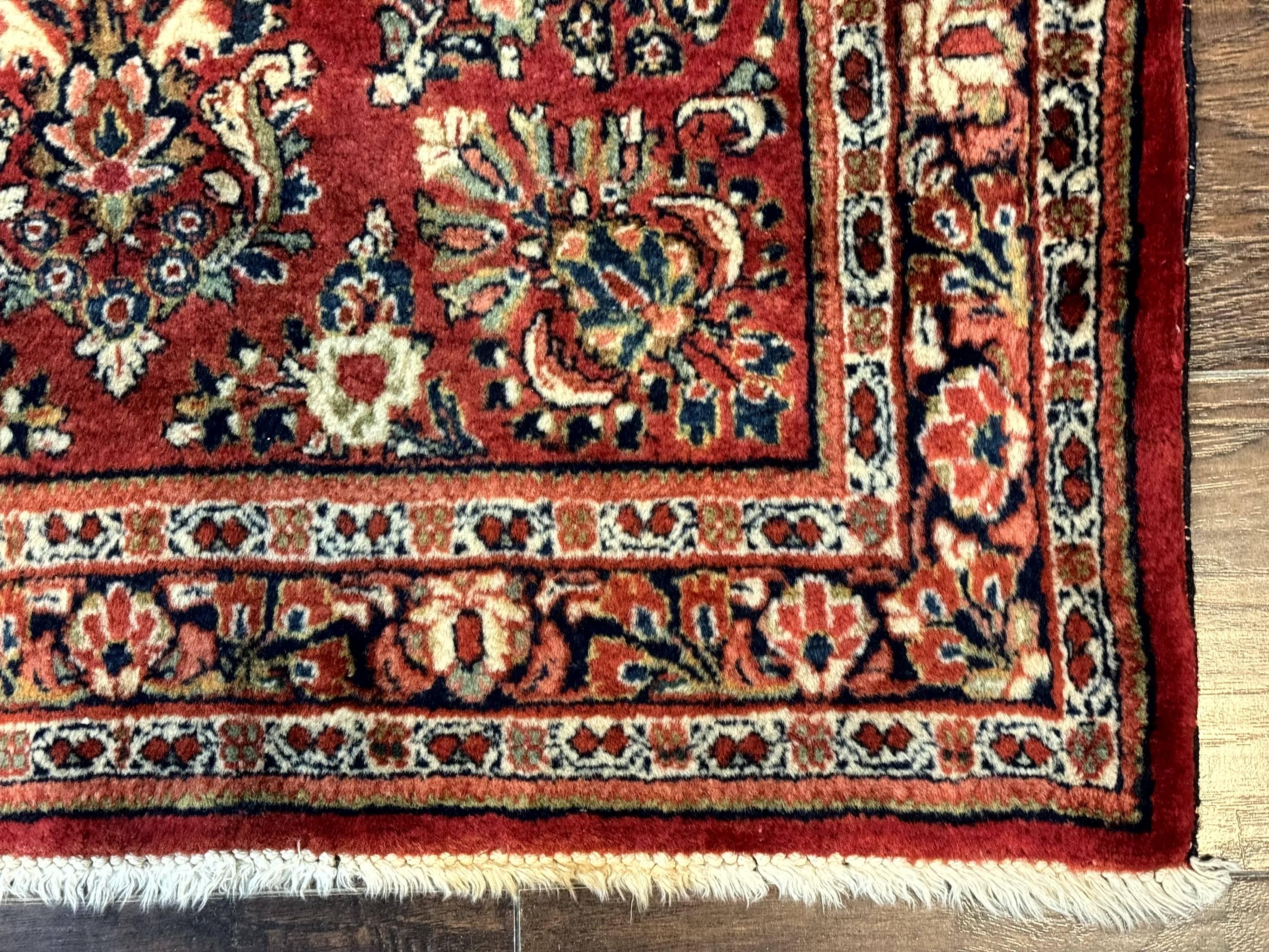 Red Persian Sarouk Rug 3 x 5.8, Antique Wool Carpet, 210 KPSI - Image 9