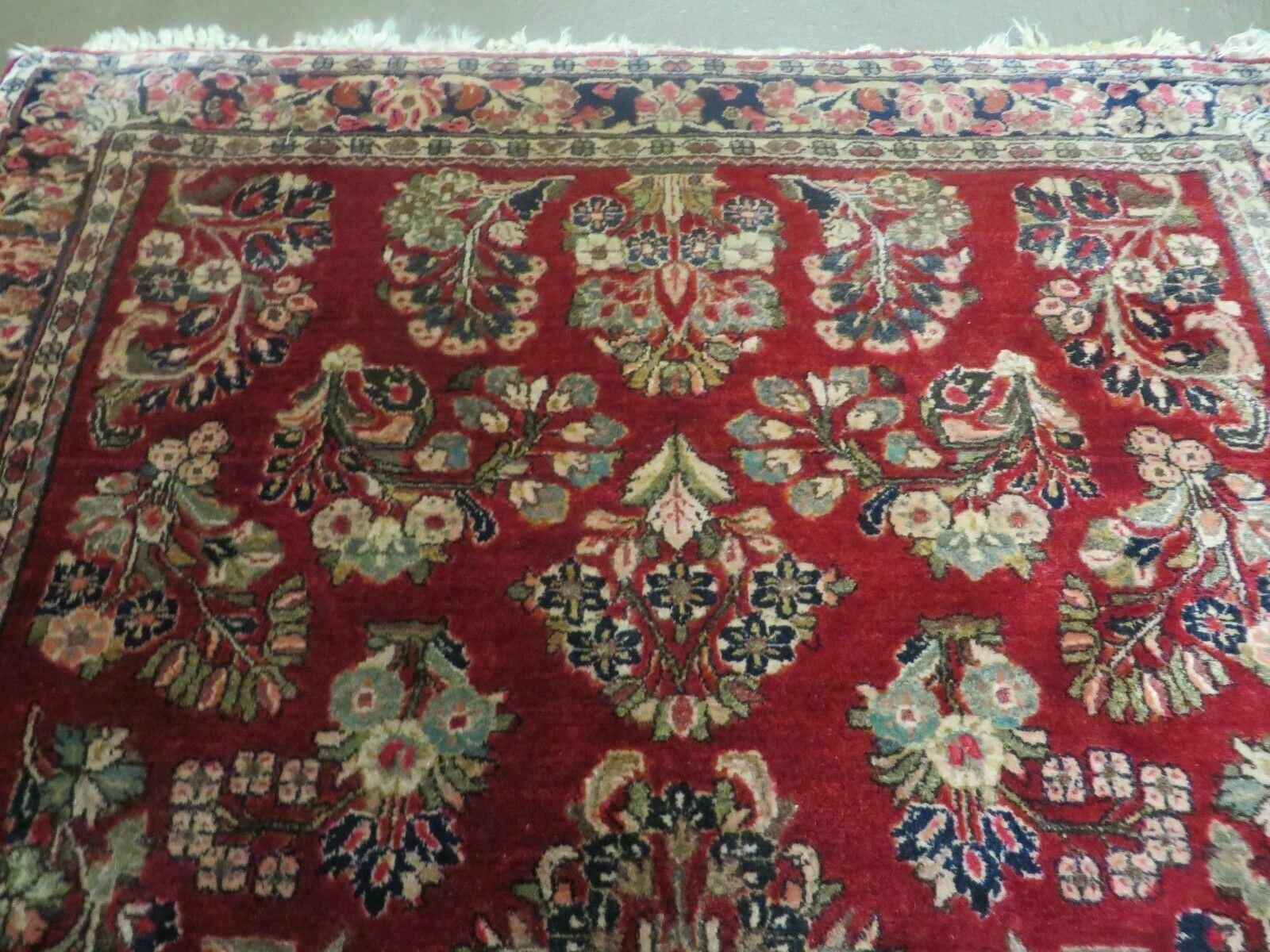 Red Persian Sarouk Rug 3x5, Antique Persian Carpet 1920s, Hand Knotted, Floral, Wool, Oriental Rug, Handmade Rug - Image 12