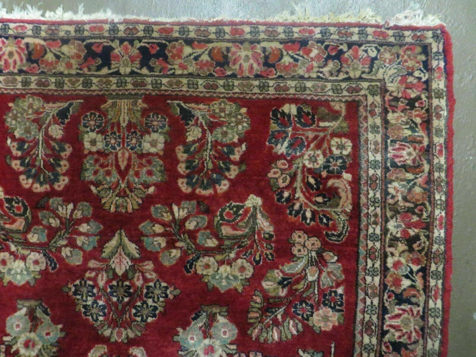 Red Persian Sarouk Rug 3x5, Antique Persian Carpet 1920s, Hand Knotted, Floral, Wool, Oriental Rug, Handmade Rug - Image 7
