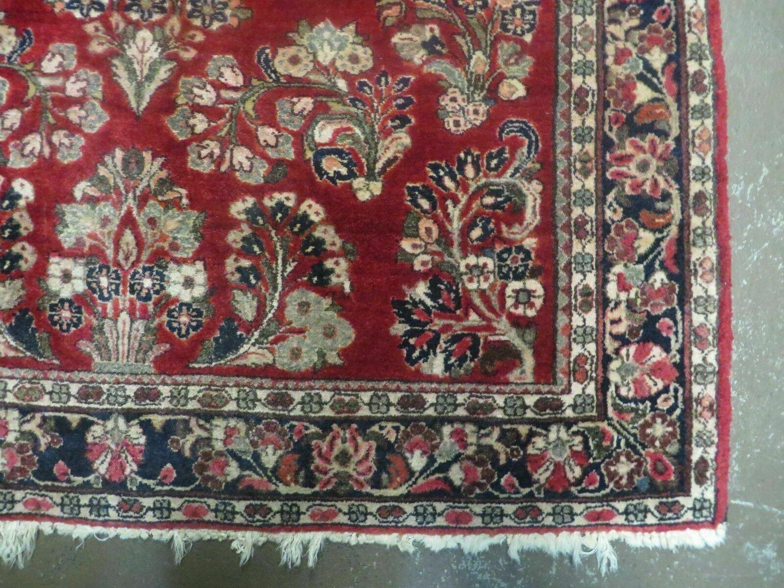 Red Persian Sarouk Rug 3x5, Antique Persian Carpet 1920s, Hand Knotted, Floral, Wool, Oriental Rug, Handmade Rug - Image 9