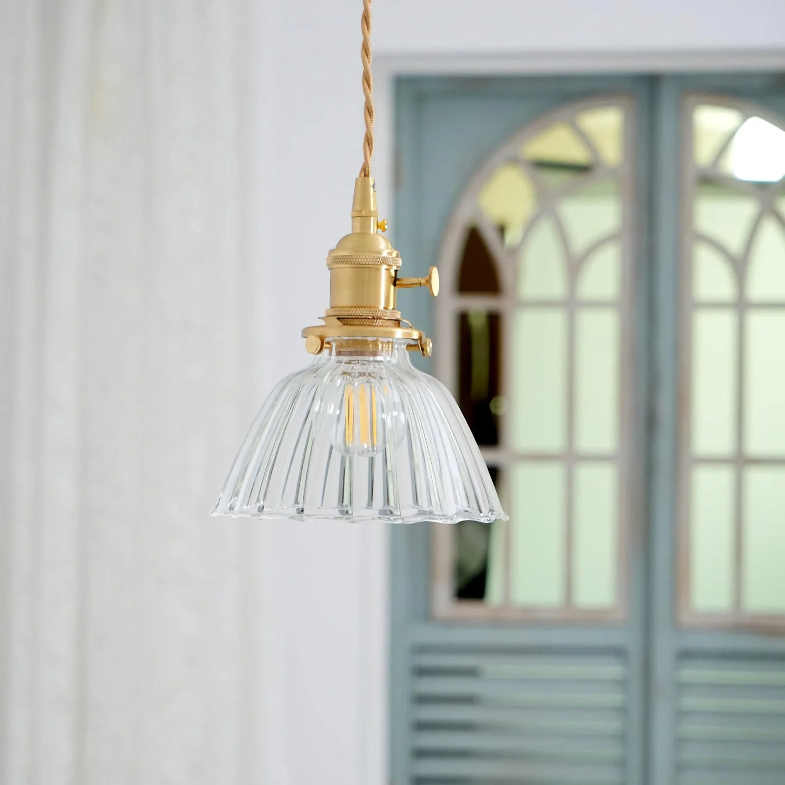 Retro Ribbed Glass Pendant Light - Image 5
