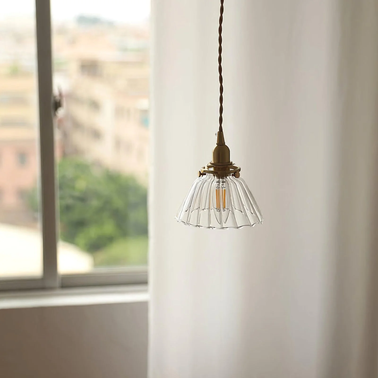 Retro Ribbed Glass Pendant Light - Image 9