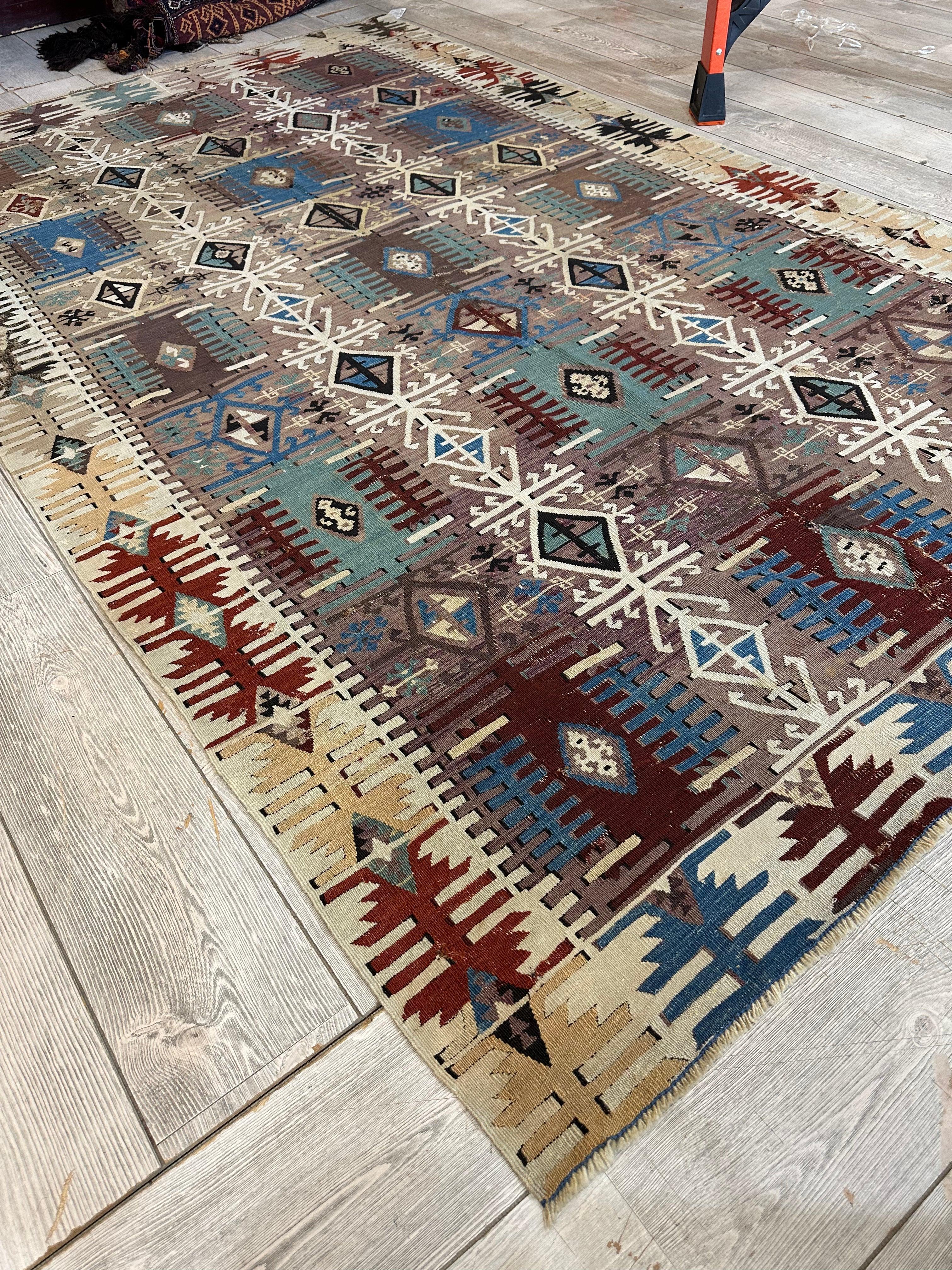Reyhanli Anatolian 19th C Antique One Of A Kind Kilim Rug 5’ x 8’3” - Image 11