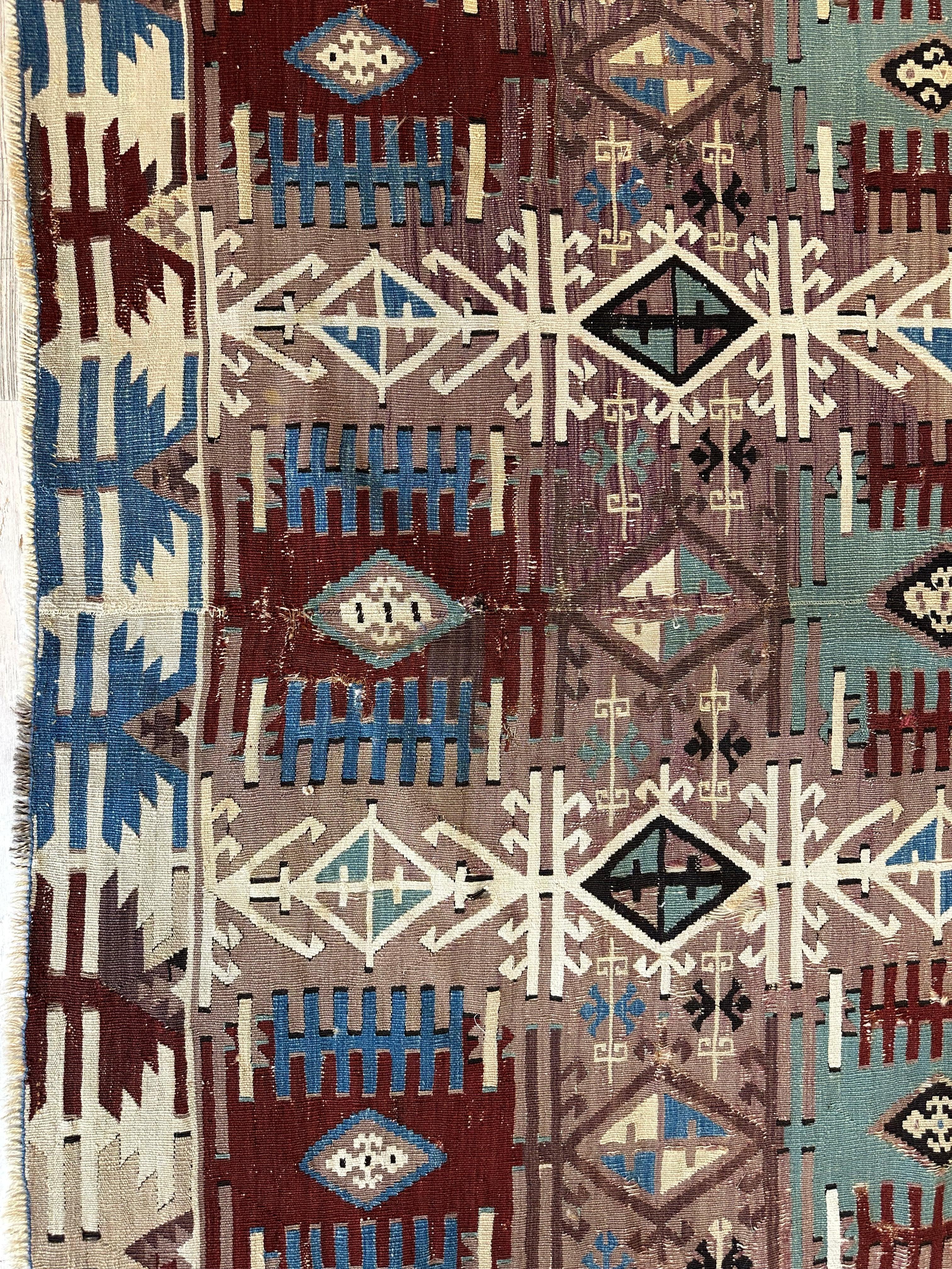 Reyhanli Anatolian 19th C Antique One Of A Kind Kilim Rug 5’ x 8’3” - Image 12