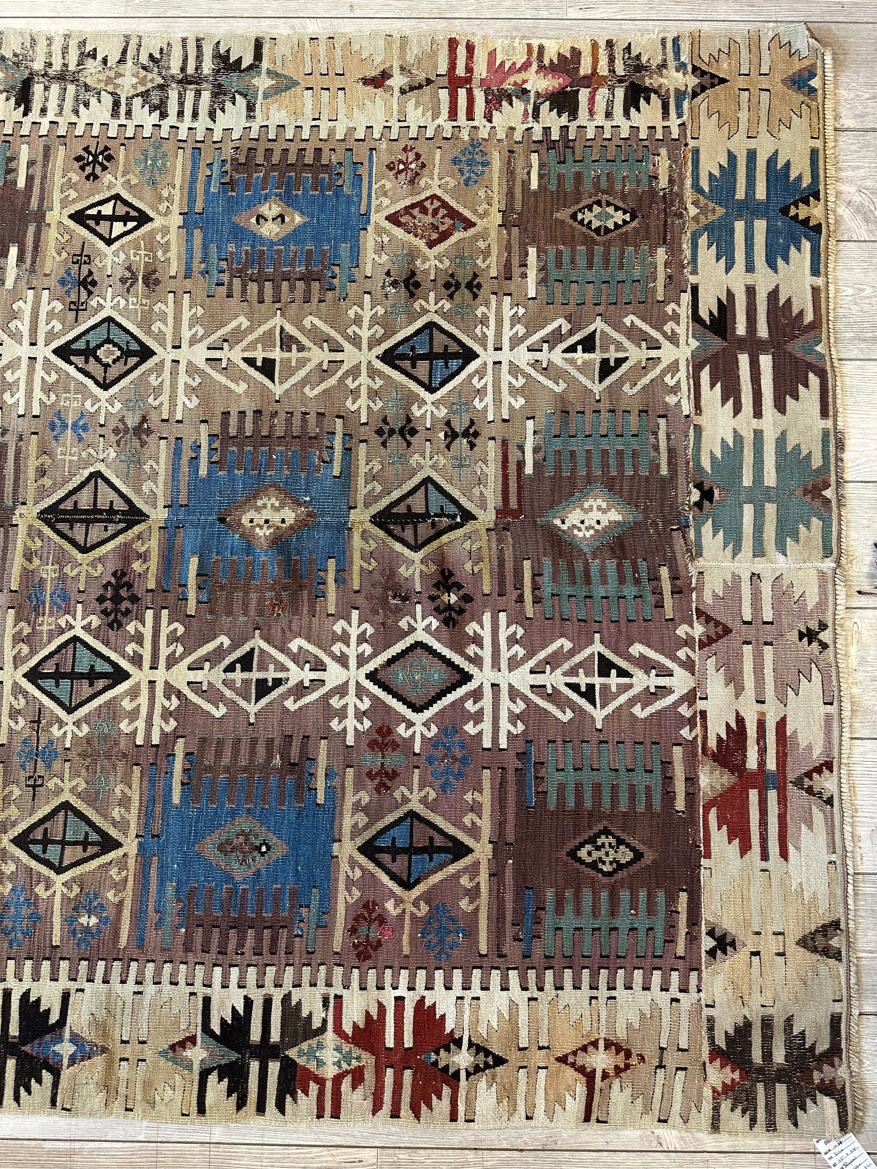 Reyhanli Anatolian 19th C Antique One Of A Kind Kilim Rug 5’ x 8’3” - Image 13