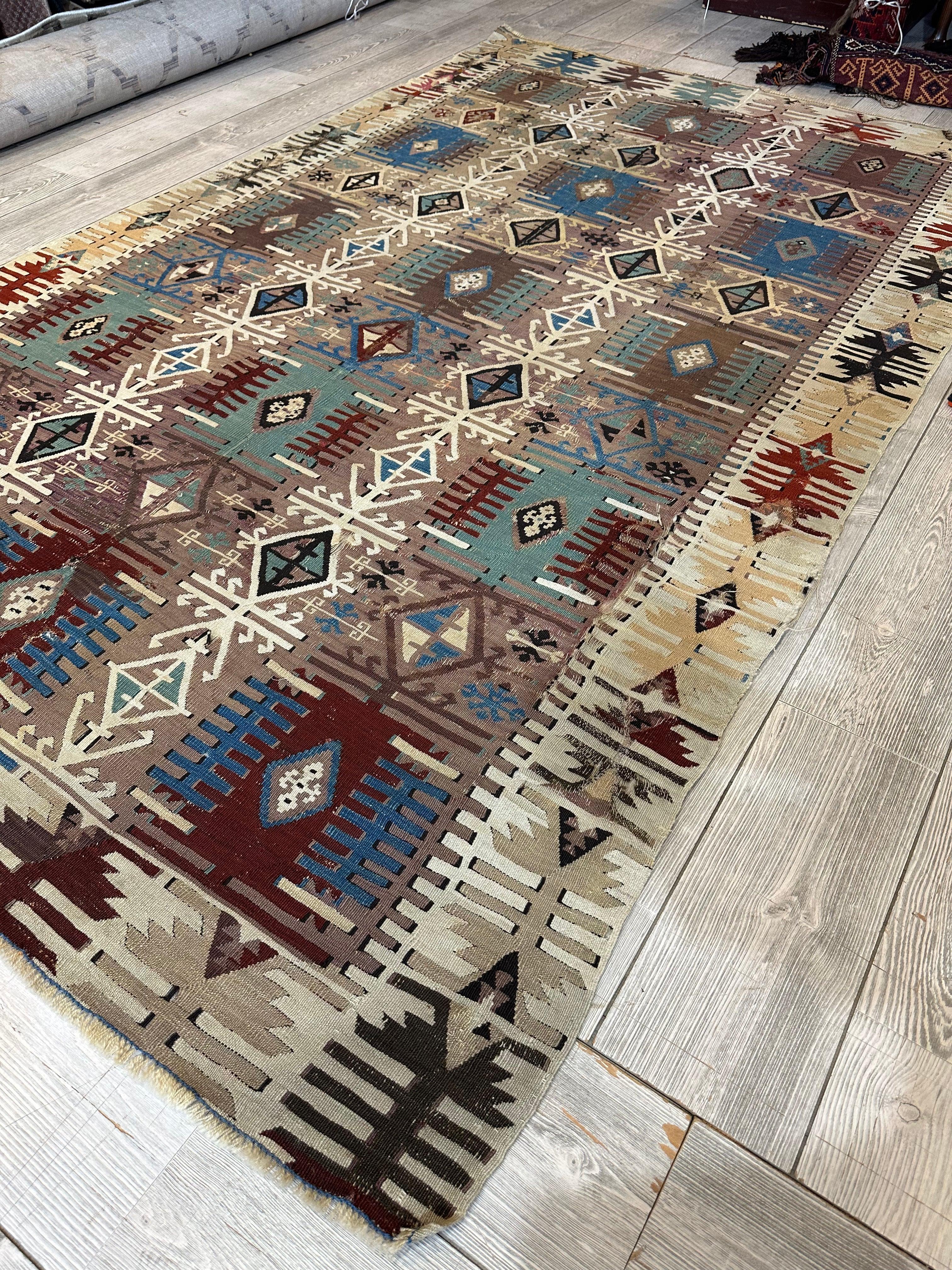 Reyhanli Anatolian 19th C Antique One Of A Kind Kilim Rug 5’ x 8’3” - Image 15