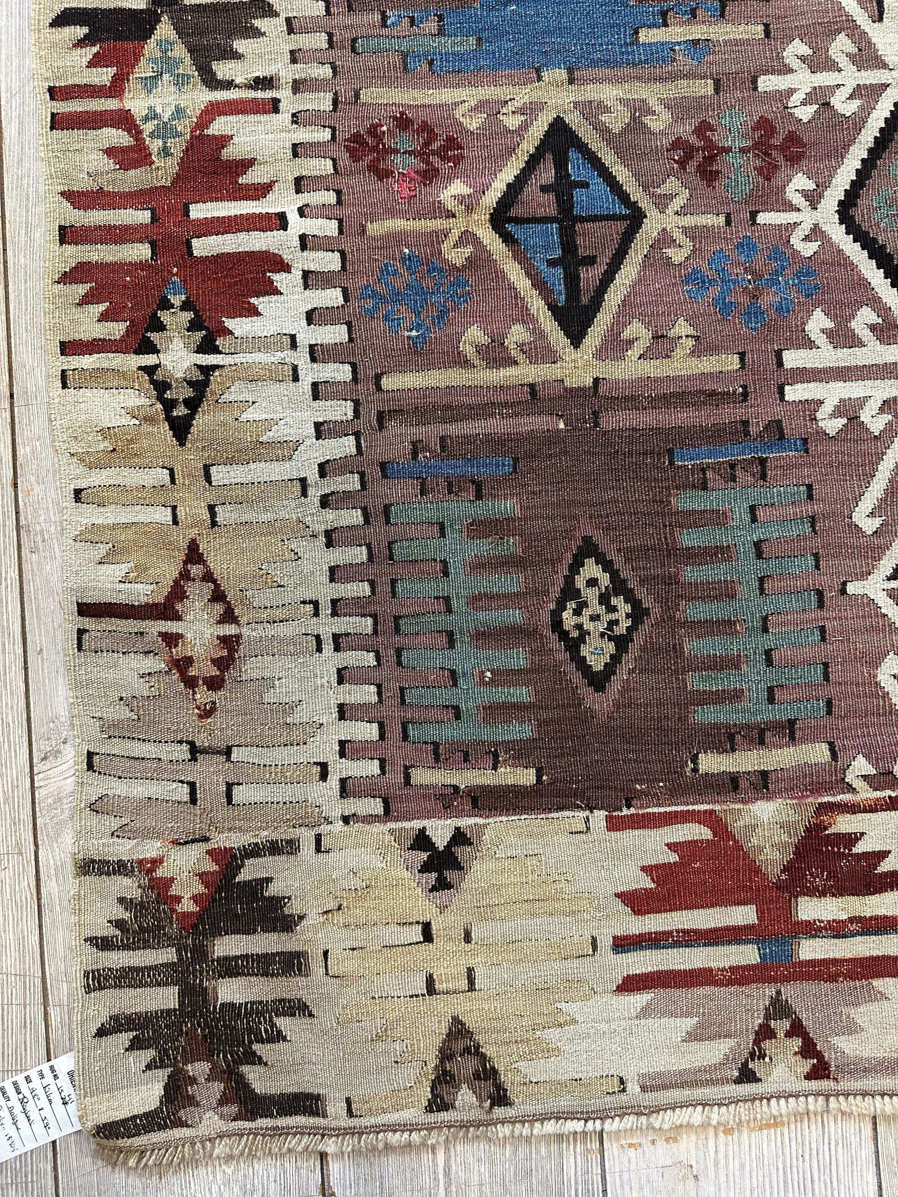 Reyhanli Anatolian 19th C Antique One Of A Kind Kilim Rug 5’ x 8’3” - Image 16