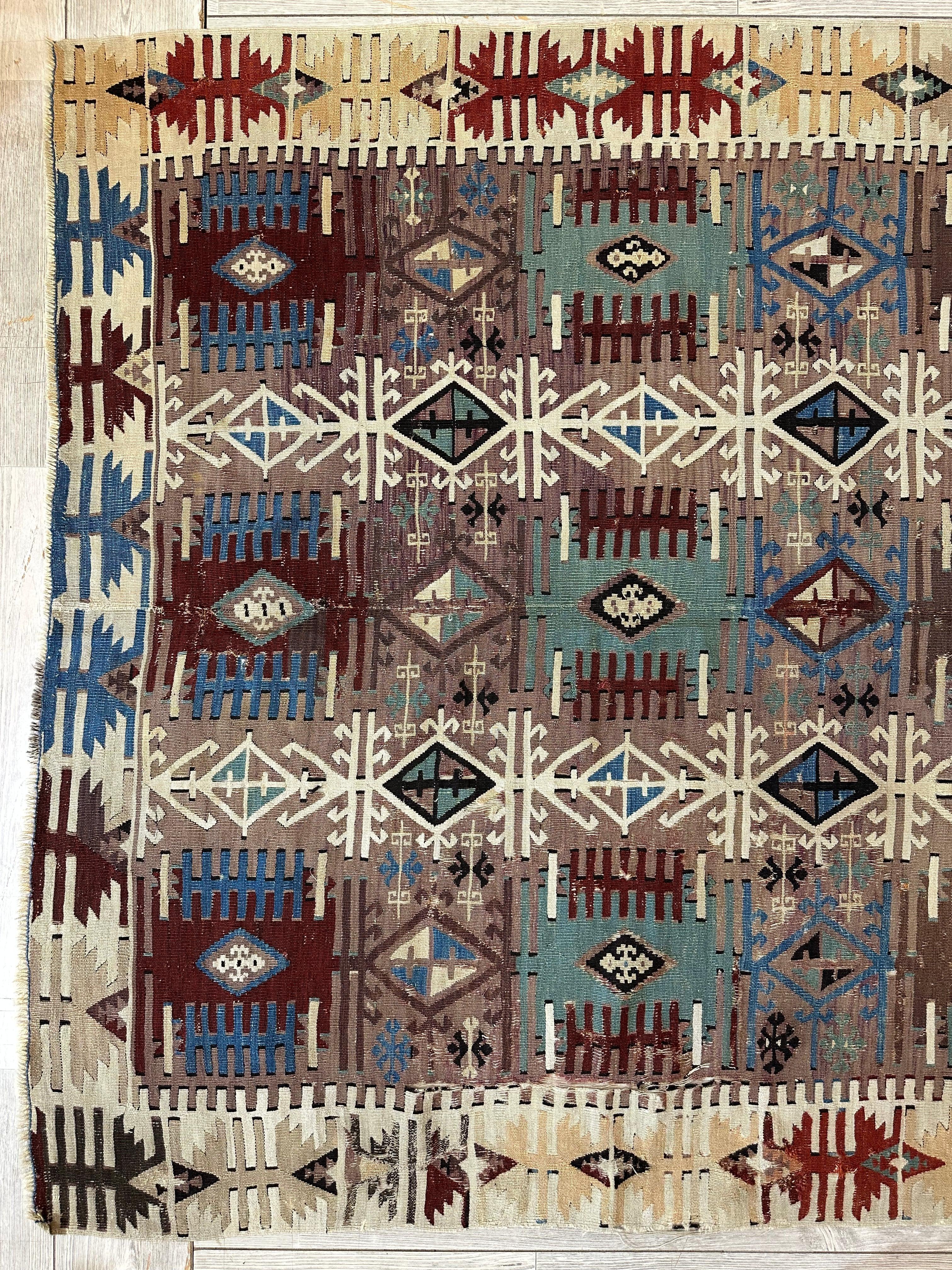 Reyhanli Anatolian 19th C Antique One Of A Kind Kilim Rug 5’ x 8’3” - Image 18