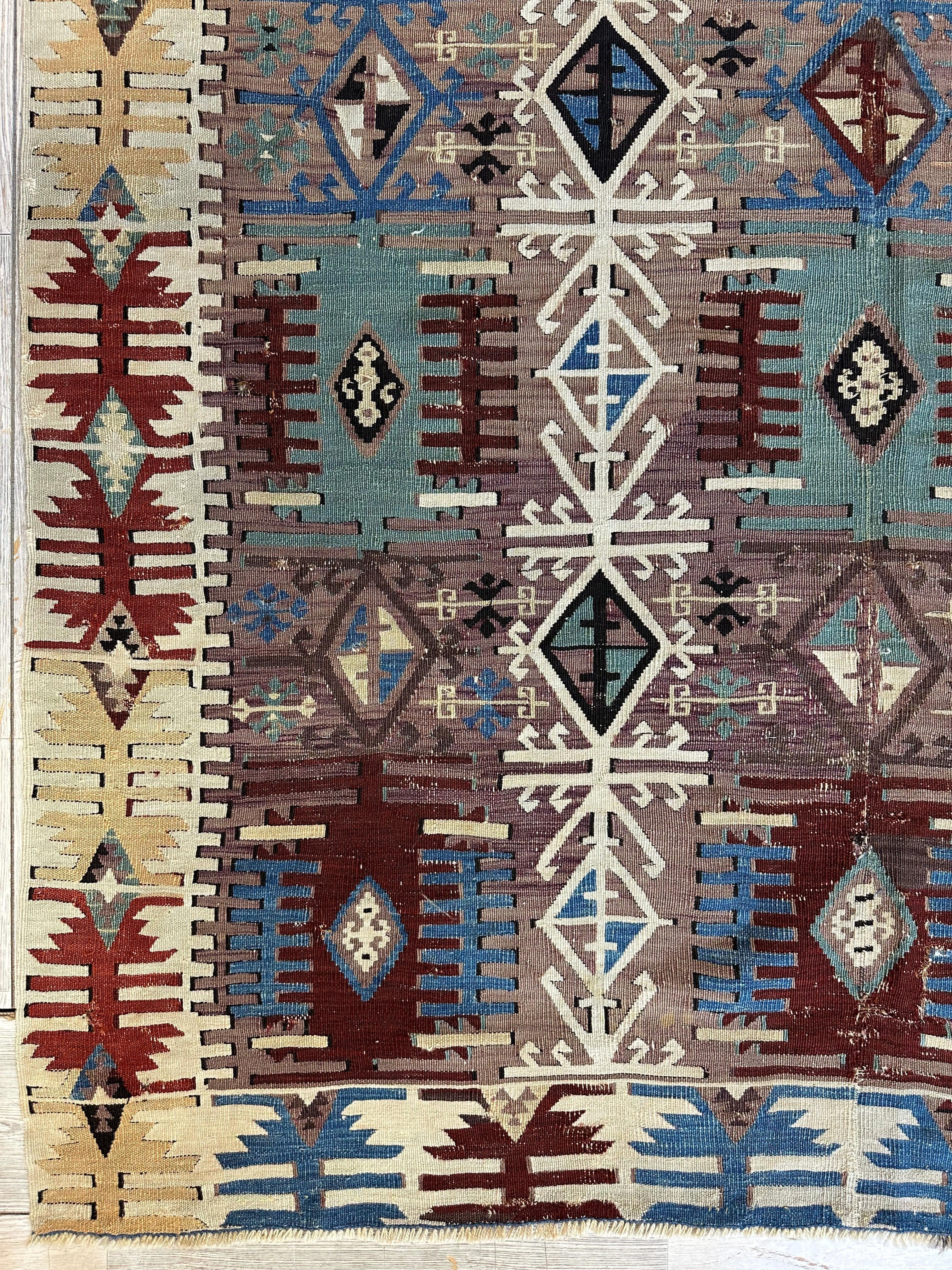 Reyhanli Anatolian 19th C Antique One Of A Kind Kilim Rug 5’ x 8’3” - Image 2