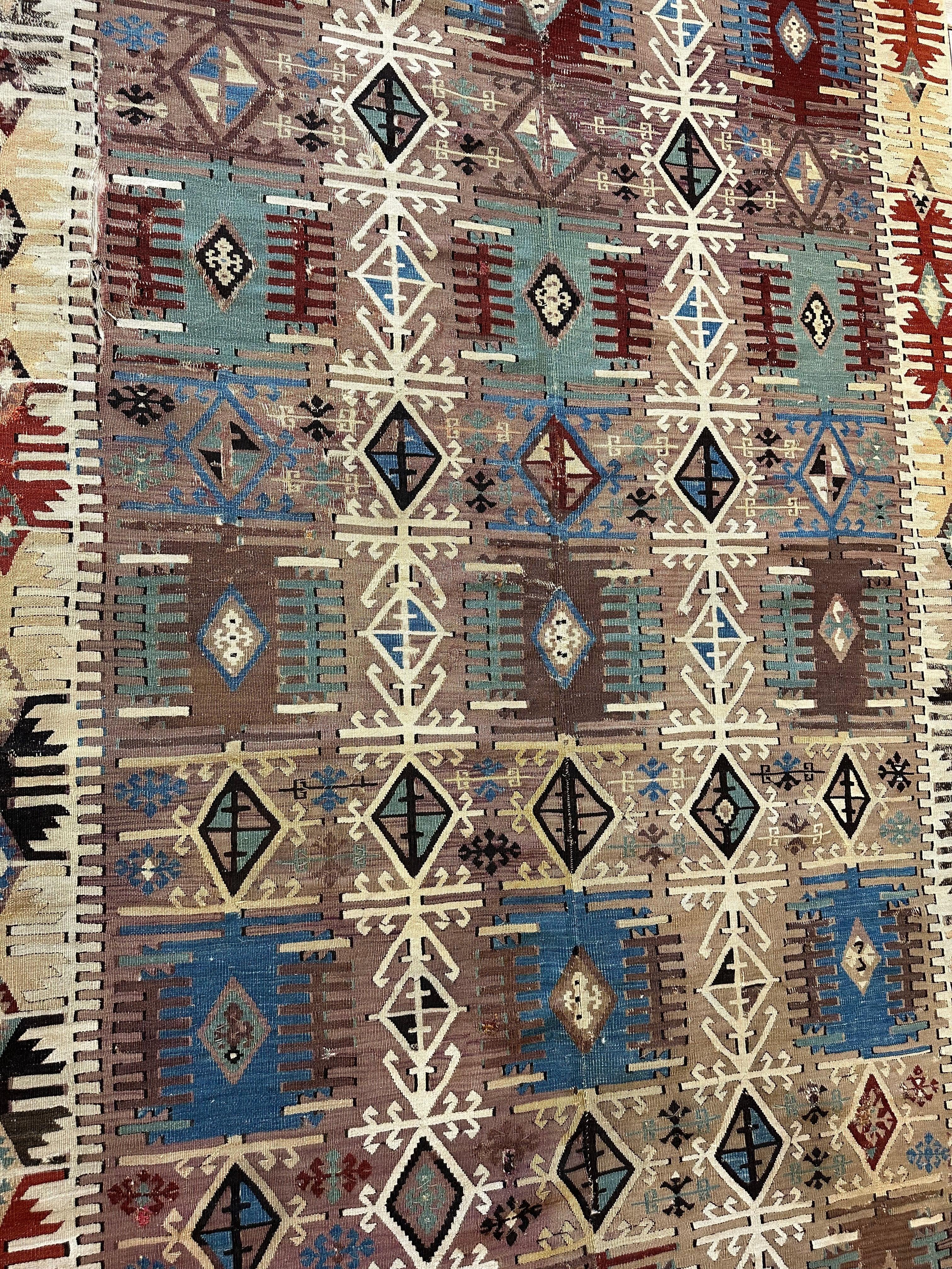 Reyhanli Anatolian 19th C Antique One Of A Kind Kilim Rug 5’ x 8’3” - Image 4