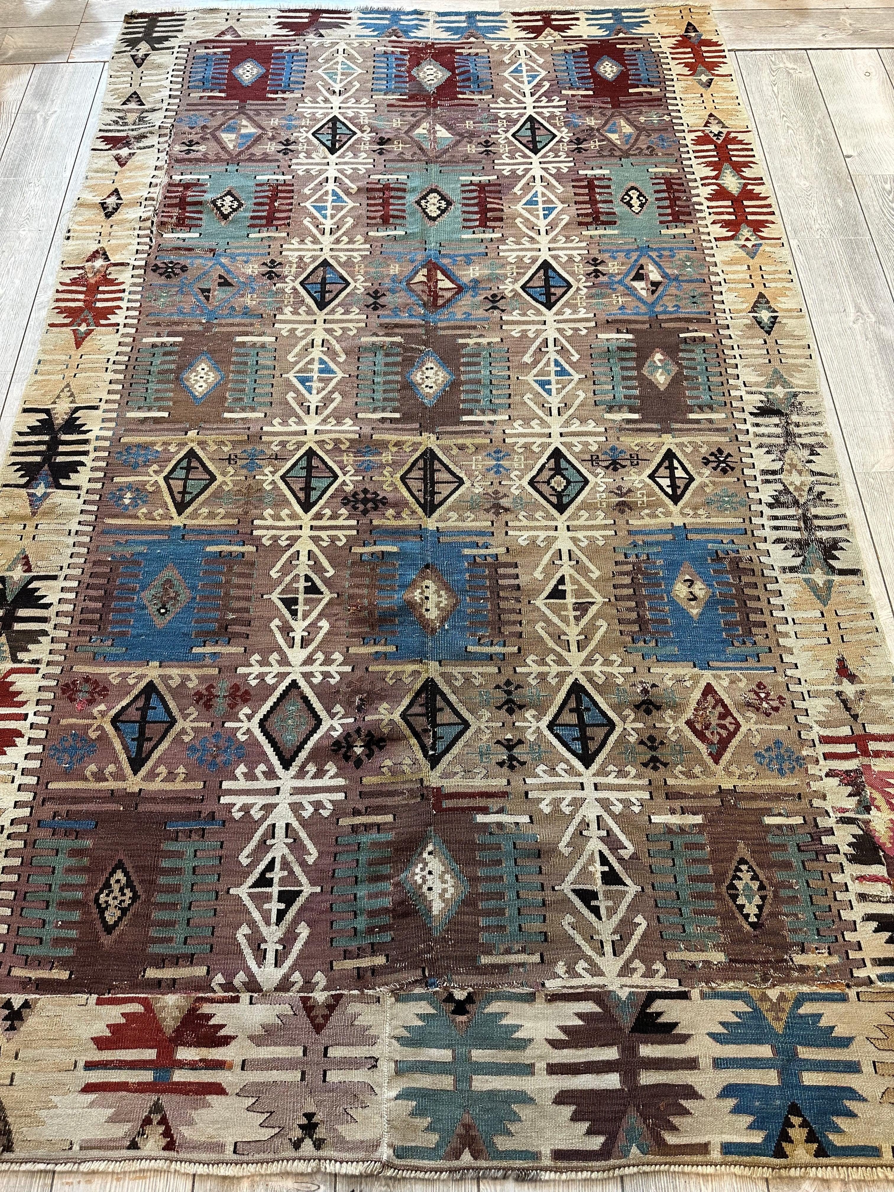 Reyhanli Anatolian 19th C Antique One Of A Kind Kilim Rug 5’ x 8’3” - Image 7