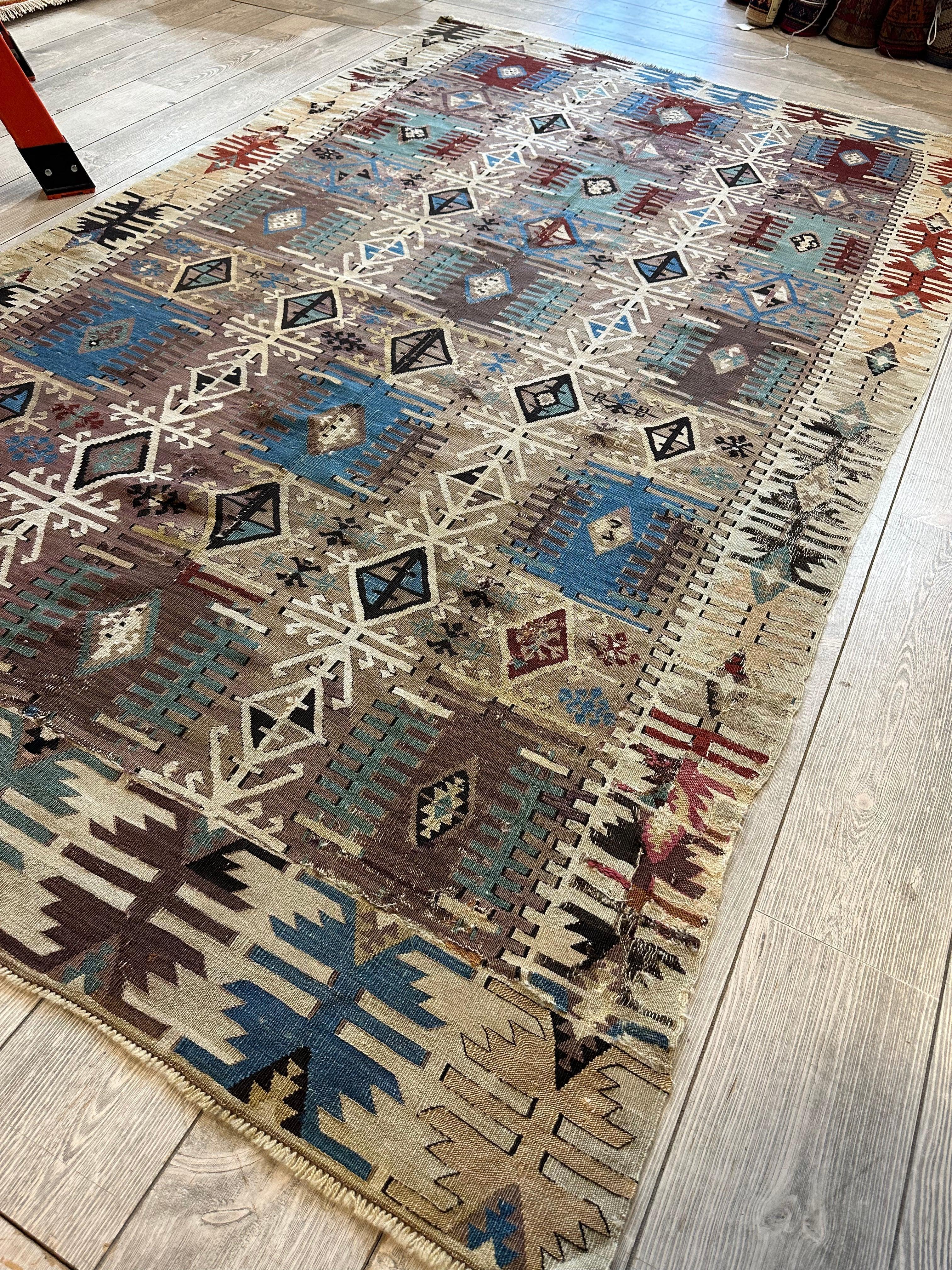 Reyhanli Anatolian 19th C Antique One Of A Kind Kilim Rug 5’ x 8’3” - Image 8