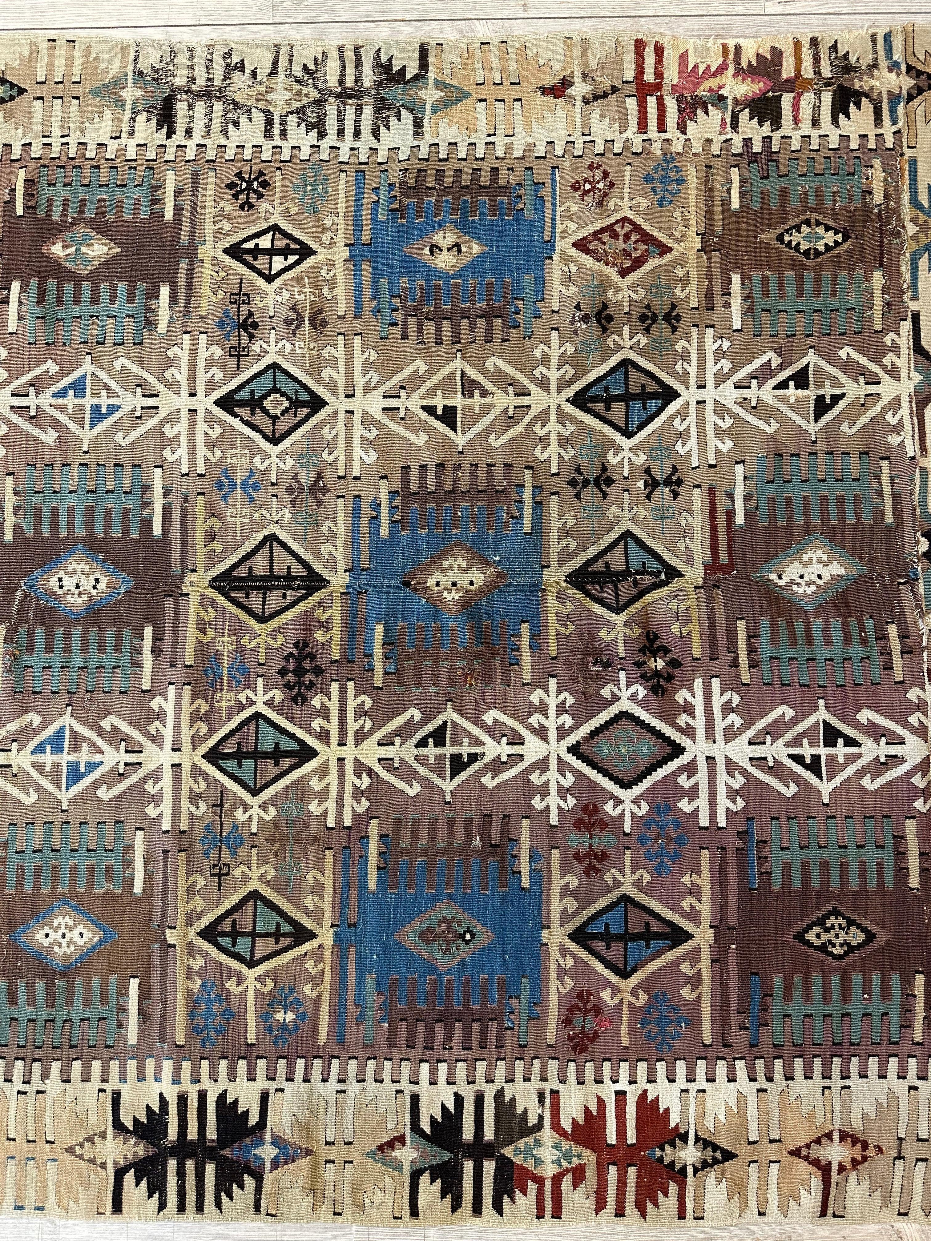Reyhanli Anatolian 19th C Antique One Of A Kind Kilim Rug 5’ x 8’3” - Image 9